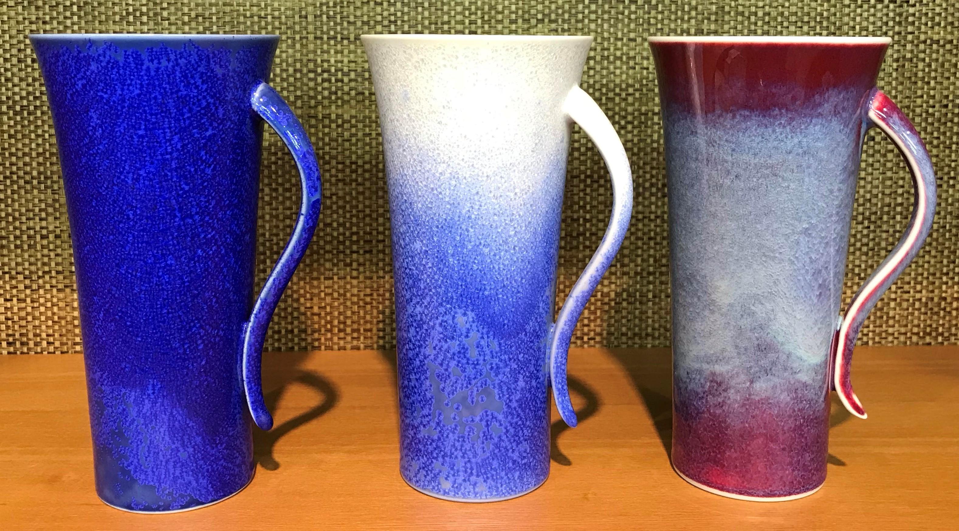 Meiji Set of Japanese Contemporary Hand-Glazed Porcelain Mug Cups by Master Artist