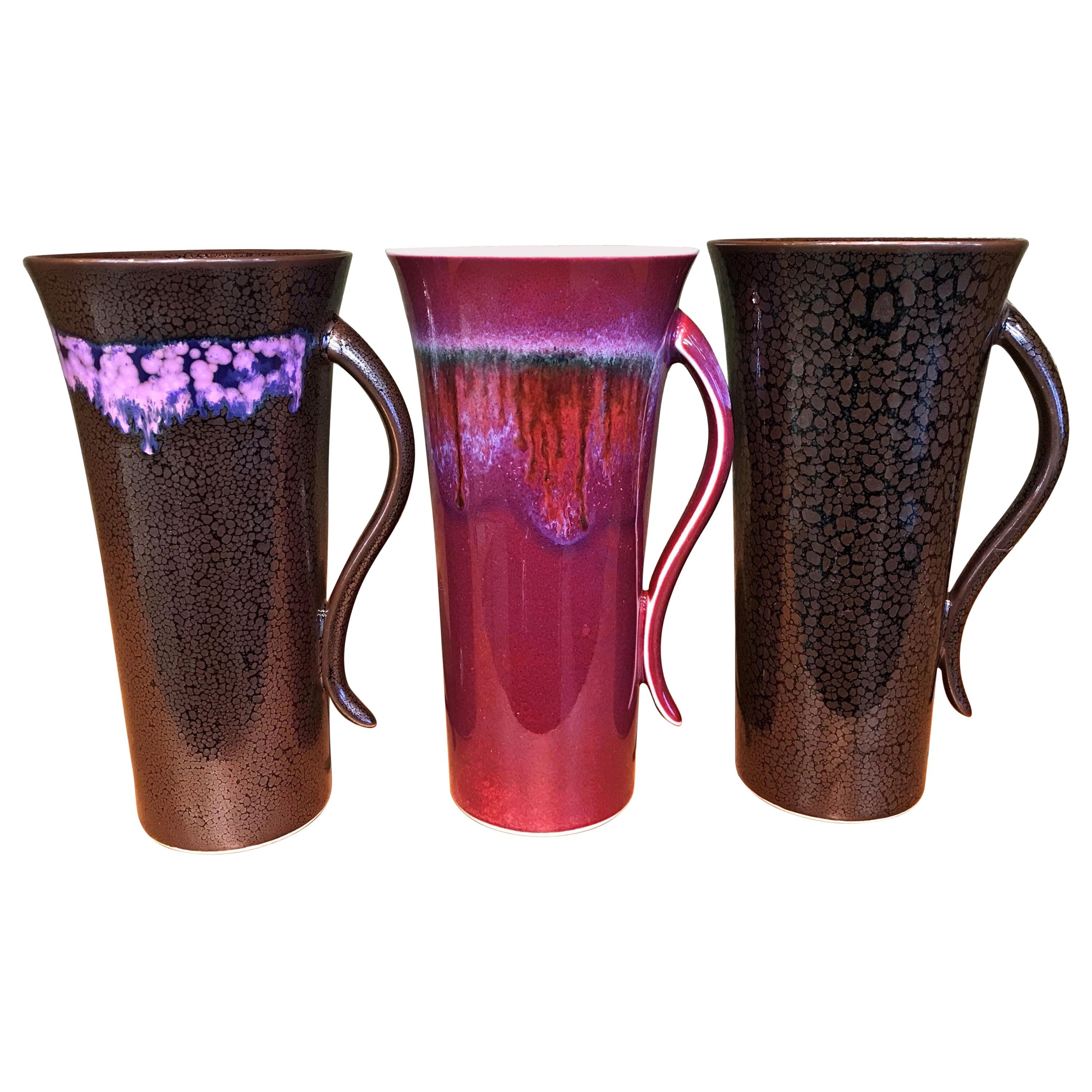 Set of Japanese Contemporary Hand-Glazed Porcelain Mug Cups by Master Artist