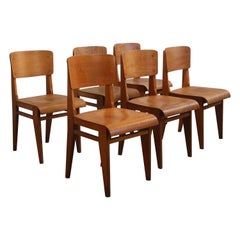 Set of Jean Prouvé "Chaise En Bois" Wooden Standard Chairs, circa 1940, France