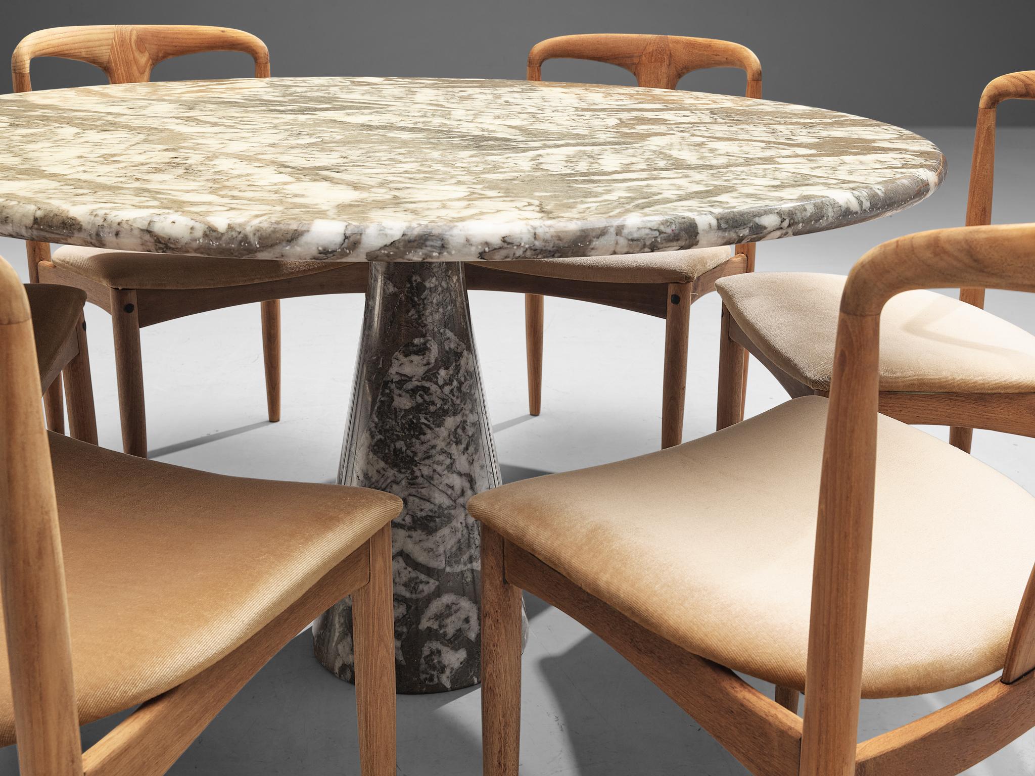 Mid-20th Century Set of Johannes Andersen 'Juliane' Dining Chairs and Mangiarotti Marble Table