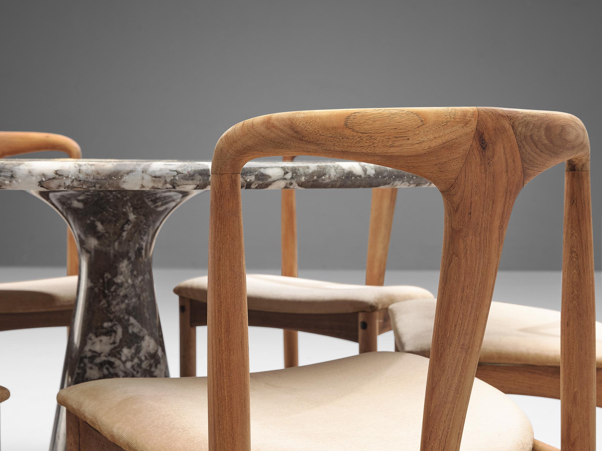 Set of Johannes Andersen 'Juliane' Dining Chairs and Mangiarotti Marble Table 1