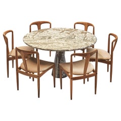 Set of Johannes Andersen 'Juliane' Dining Chairs and Mangiarotti Marble Table