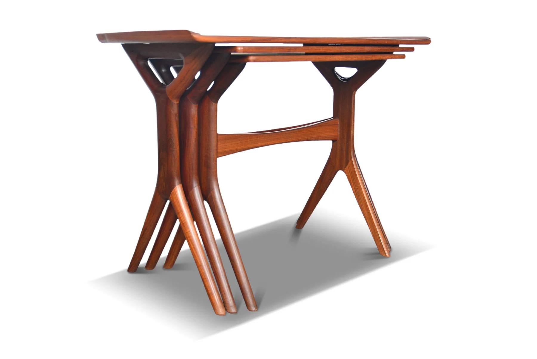 Mid-Century Modern Set of Johannes Andersen Y Legged Nesting Tables in Teak For Sale