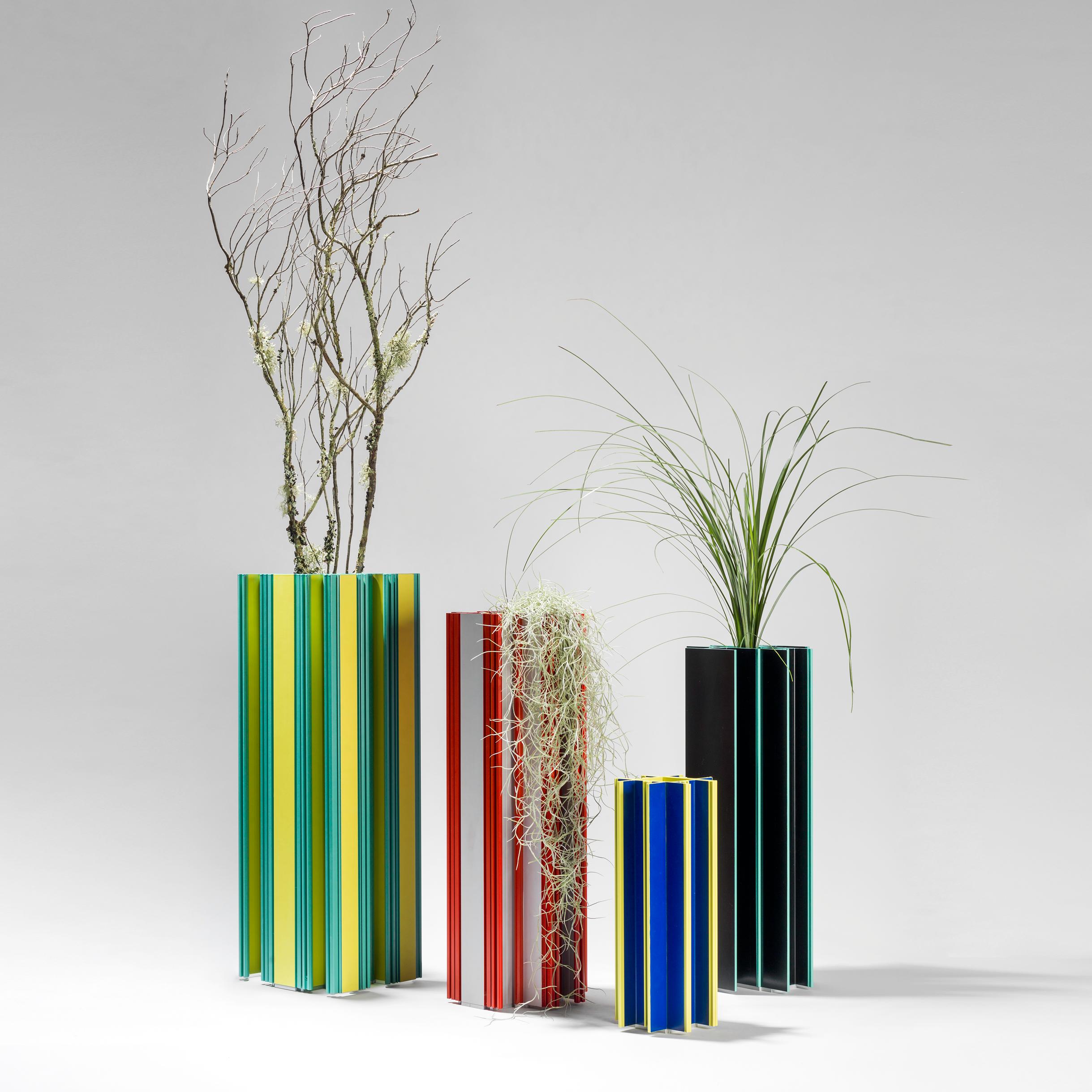 Extruded aluminum profiles painted in different colors and attached together. Anodized aluminum base. Pyrex container included on the inside.

Jorge Penadés has completed a new edition for the REmix Project (Vol. 3) created by BD Barcelona Design