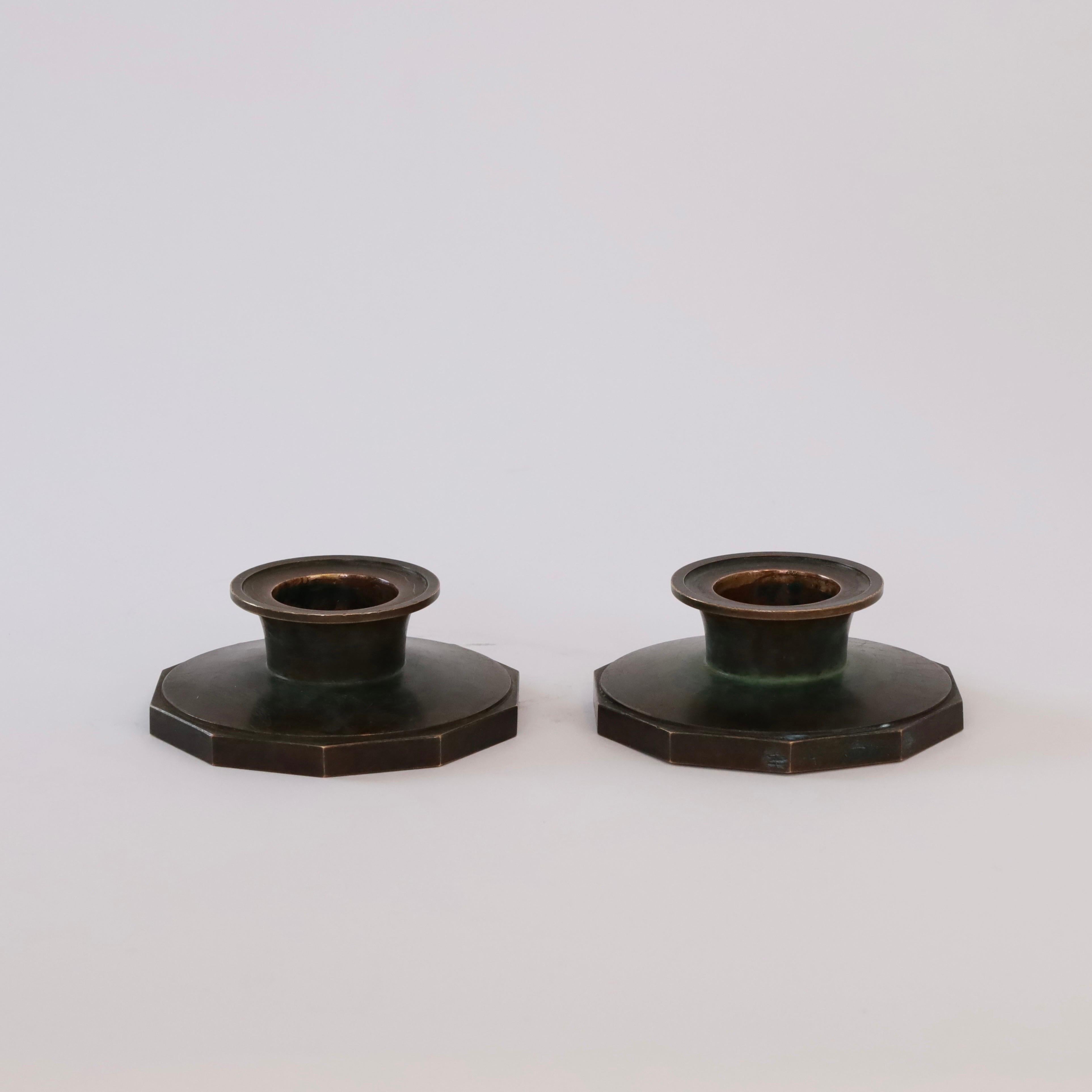 Mid-20th Century Set of Just Andersen bronze candle holders, 1930s, Denmark For Sale
