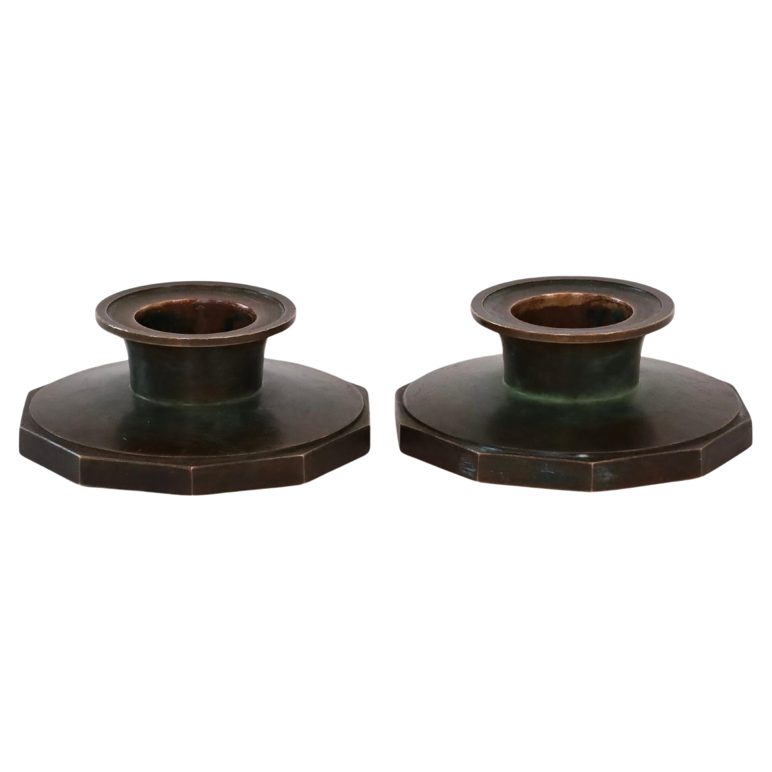 Set of Just Andersen bronze candle holders, 1930s, Denmark For Sale