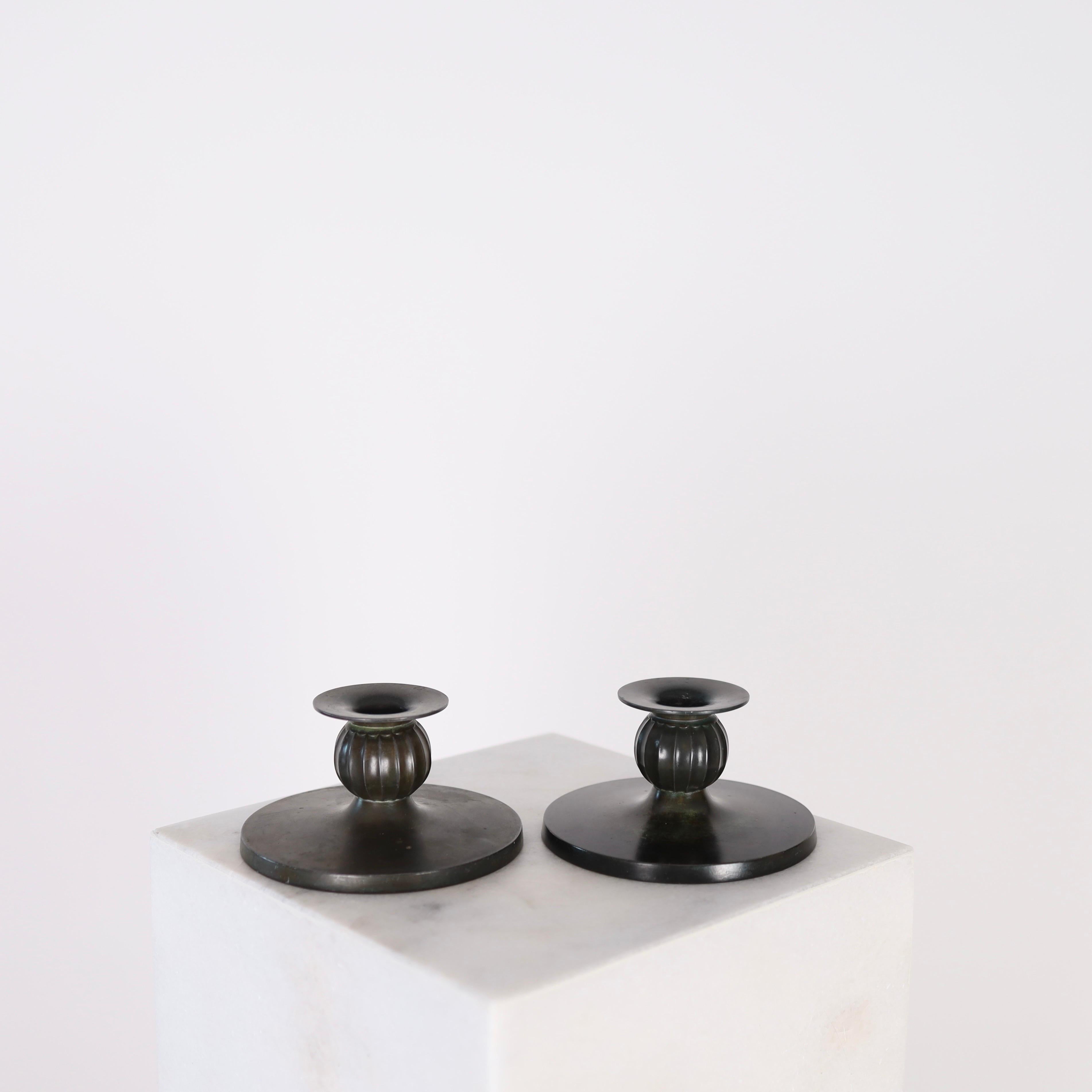 Set of Just Andersen candle holders, 1930s, Denmark In Good Condition For Sale In Værløse, DK