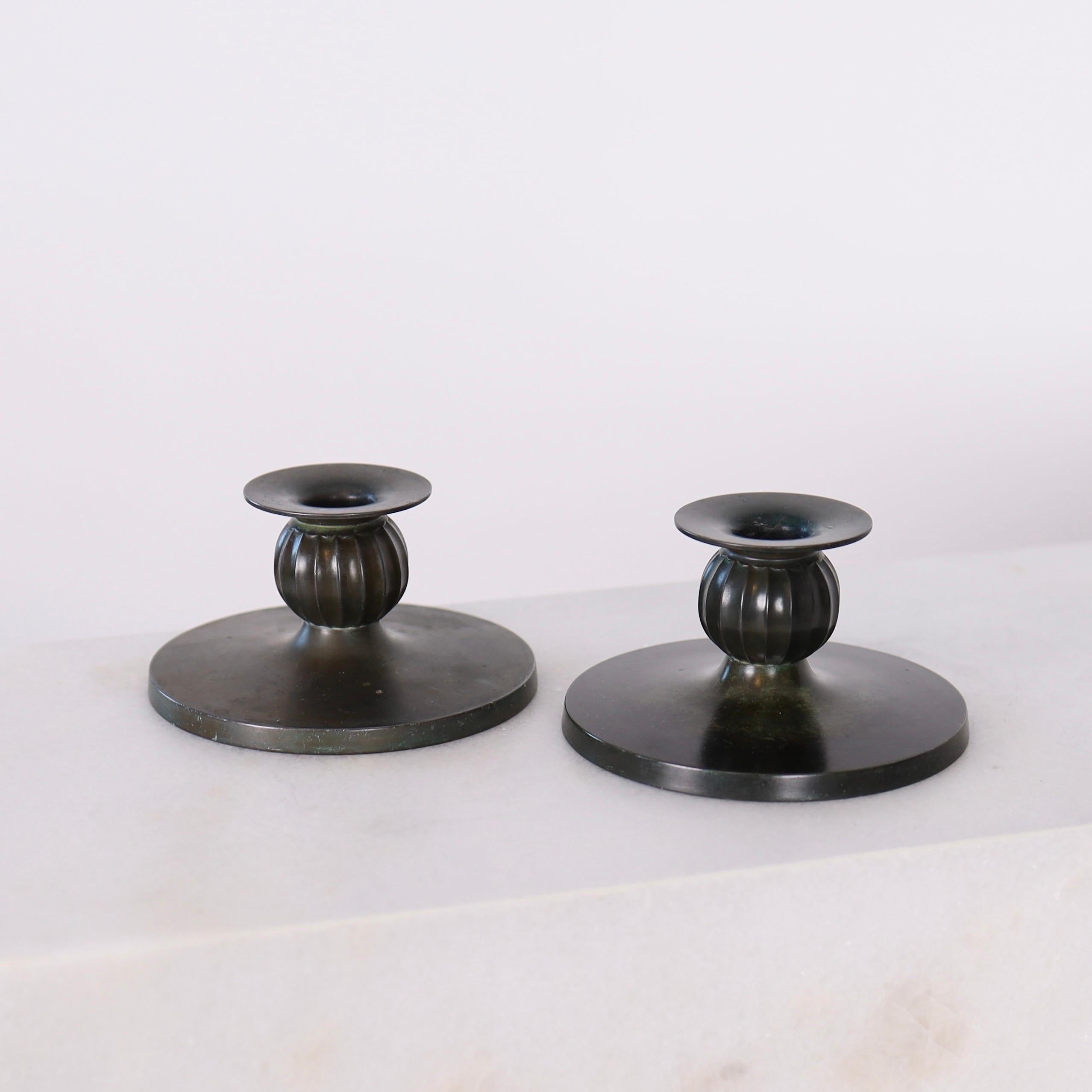 Metal Set of Just Andersen candle holders, 1930s, Denmark For Sale