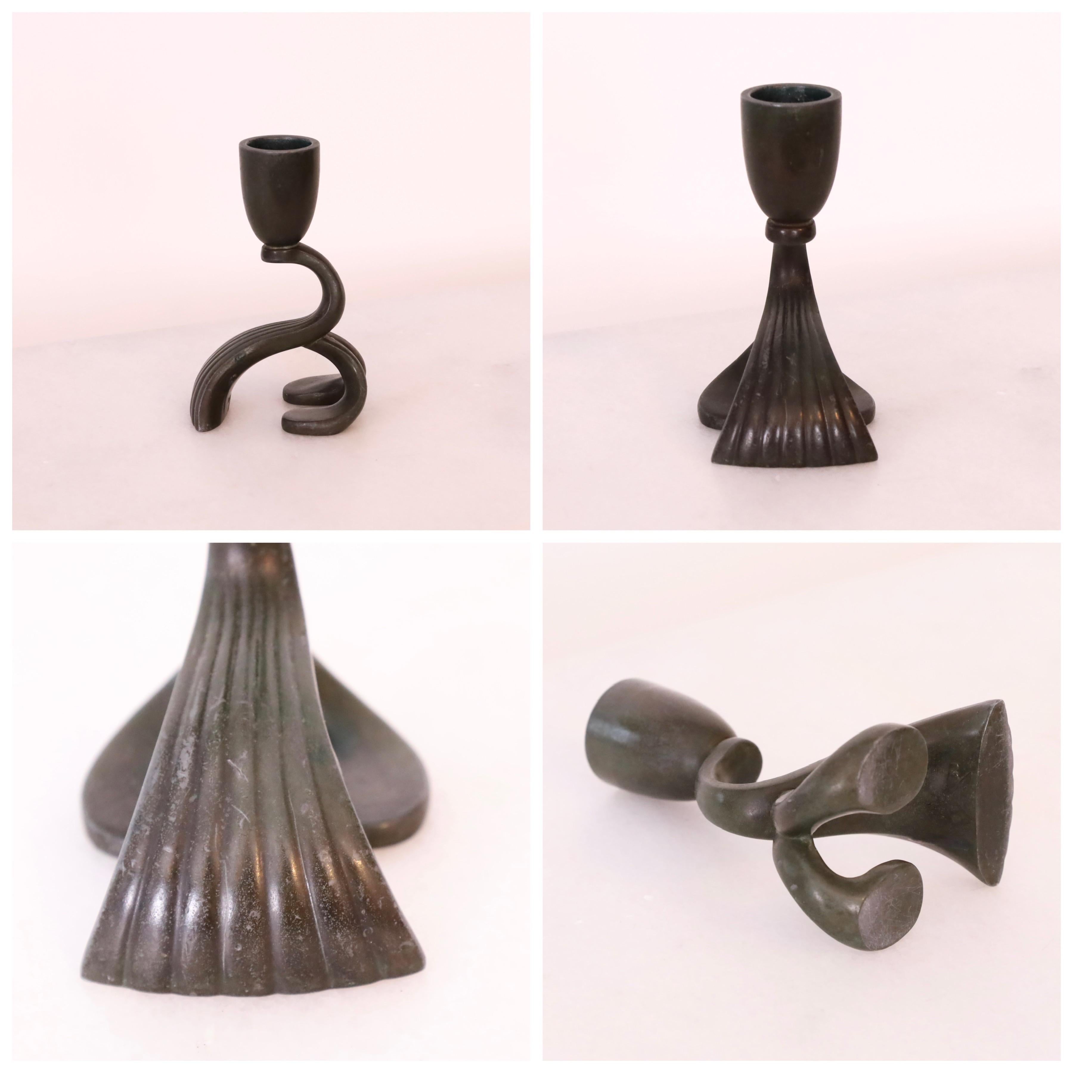 Metal Set of Just Andersen candle holders, 1930s, Denmark For Sale