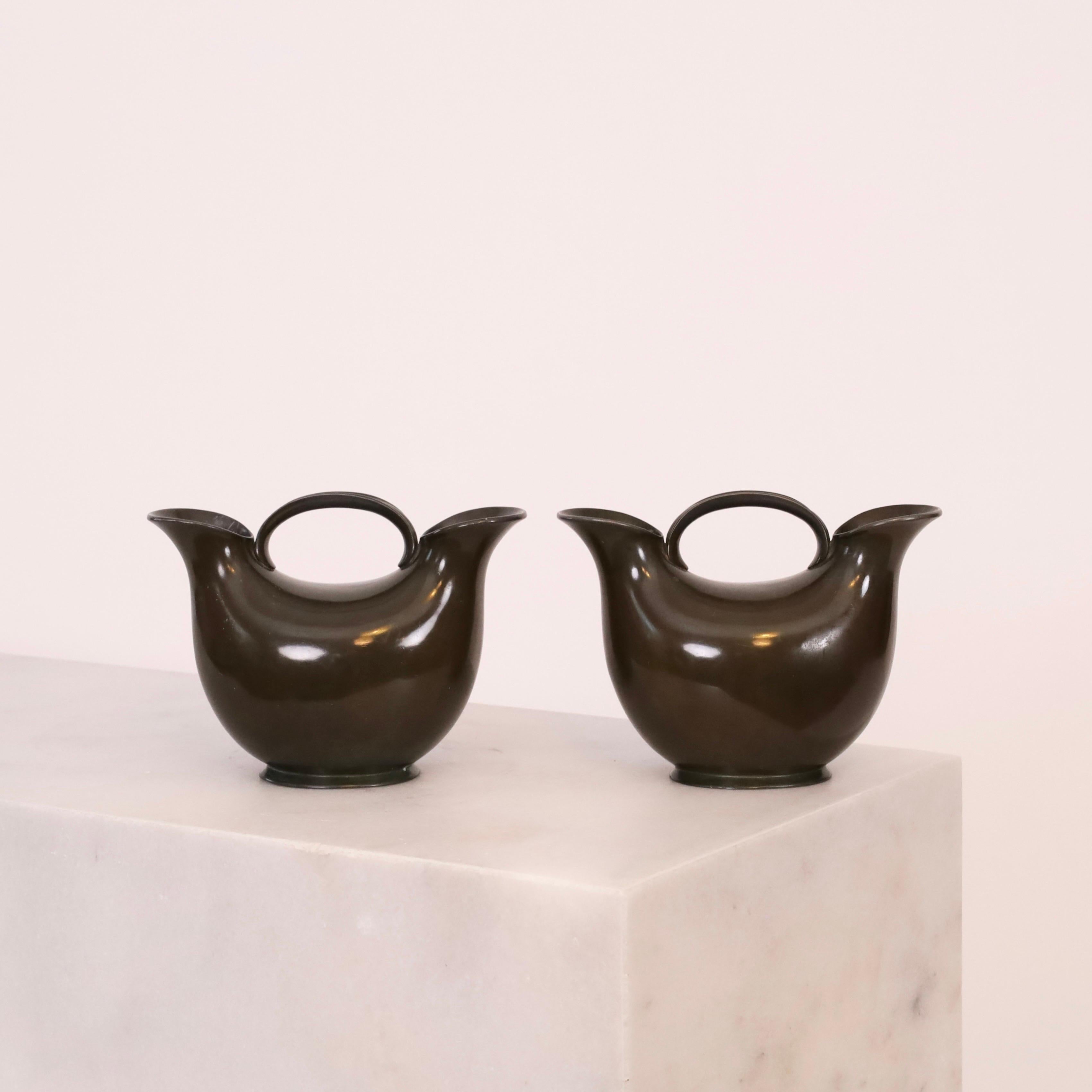 Set of Just Andersen dual-pipe art deco vases, 1920s, Denmark For Sale 6
