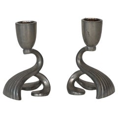 Set di candelieri in peltro Just Andersen, anni '30, Danimarca