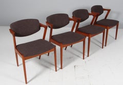 Set of Kai Kristiansen Model 42 Dining Chairs, teak, wool, 1960s