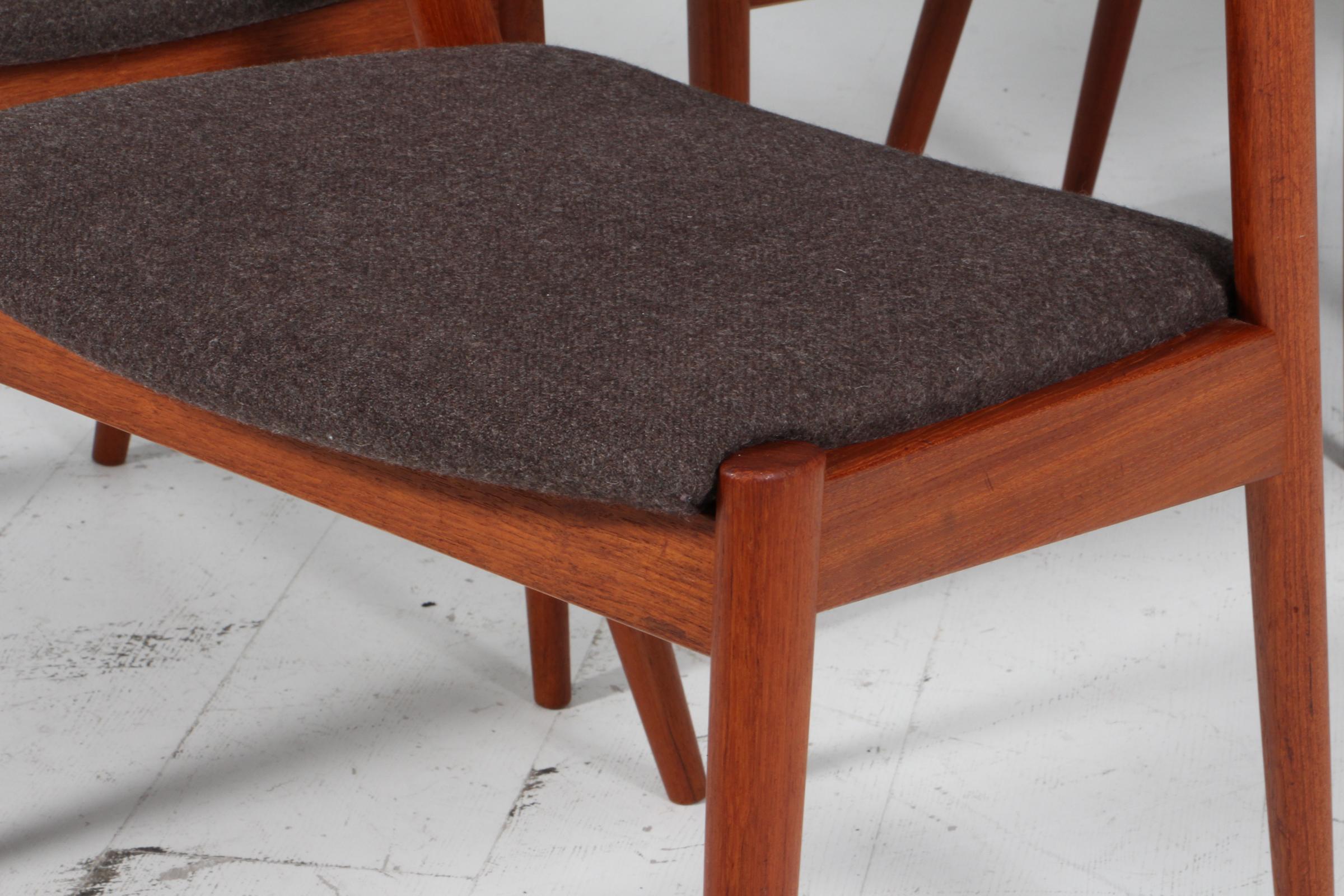 Lana Set di sedie da pranzo Kai Kristiansen Model 42, teak, lana, anni '60 in vendita