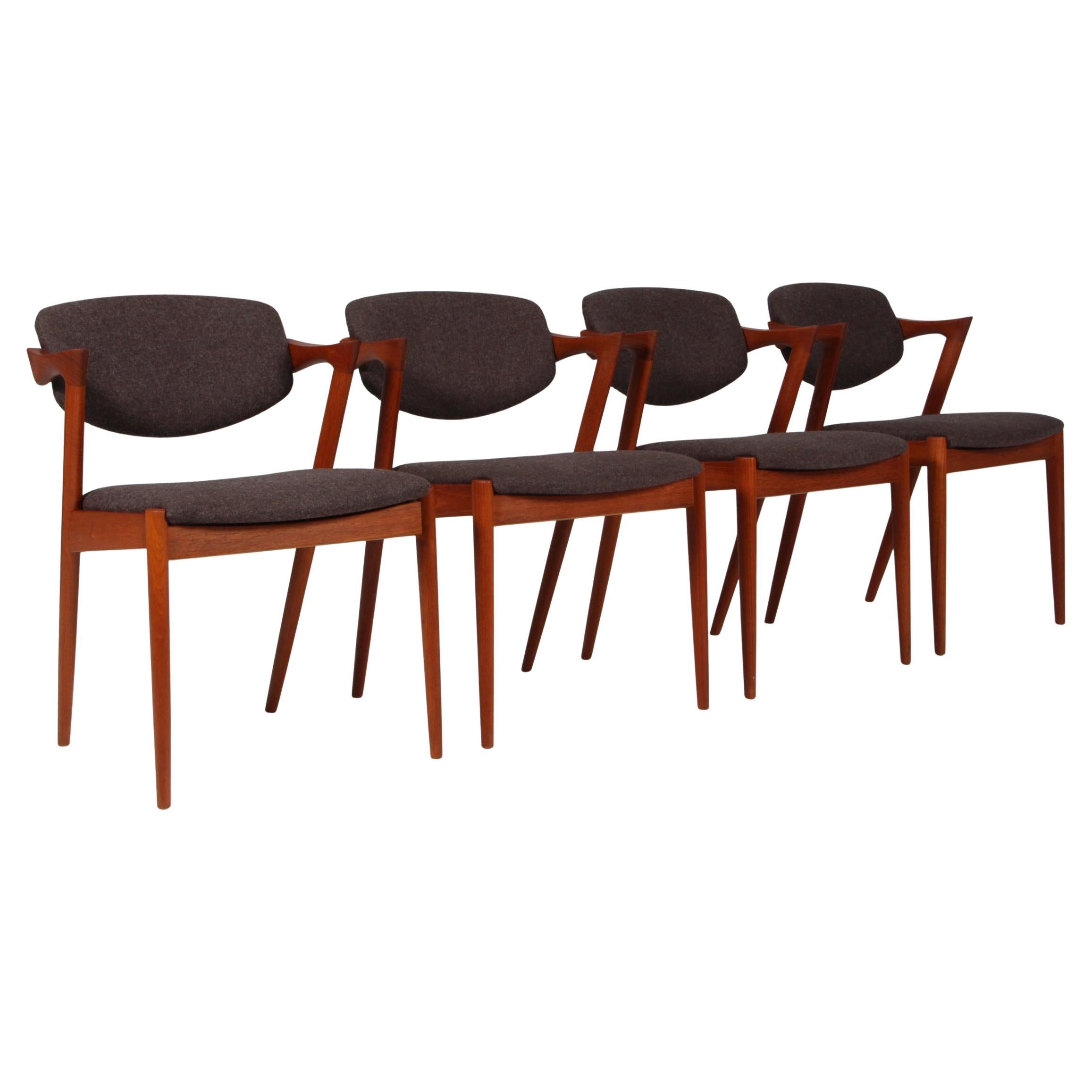 Set di sedie da pranzo Kai Kristiansen Model 42, teak, lana, anni '60 in vendita