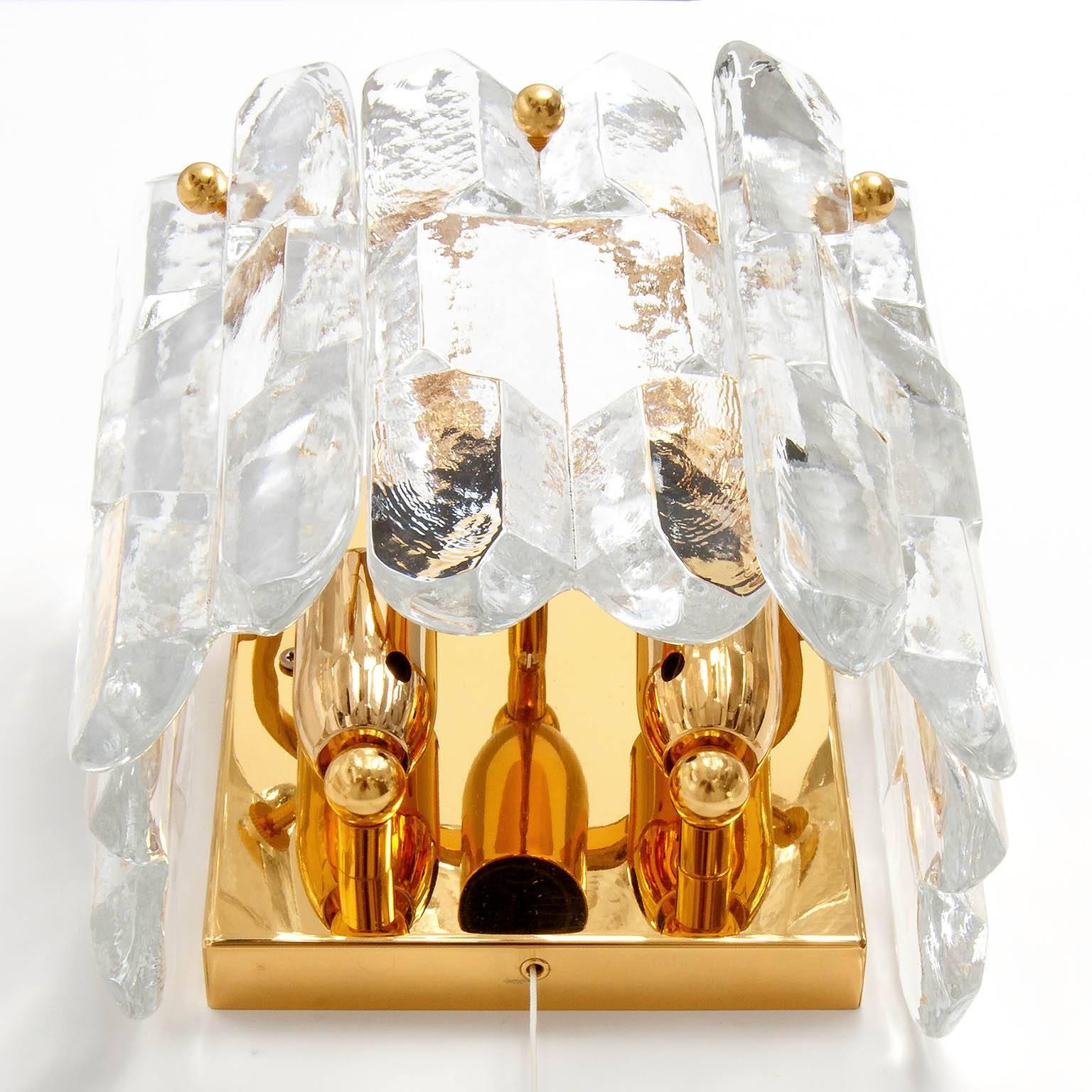 Set of Kalmar Chandelier Pendant Light Sconces 'Palazzo', Gilt Brass Glass, 1970 7