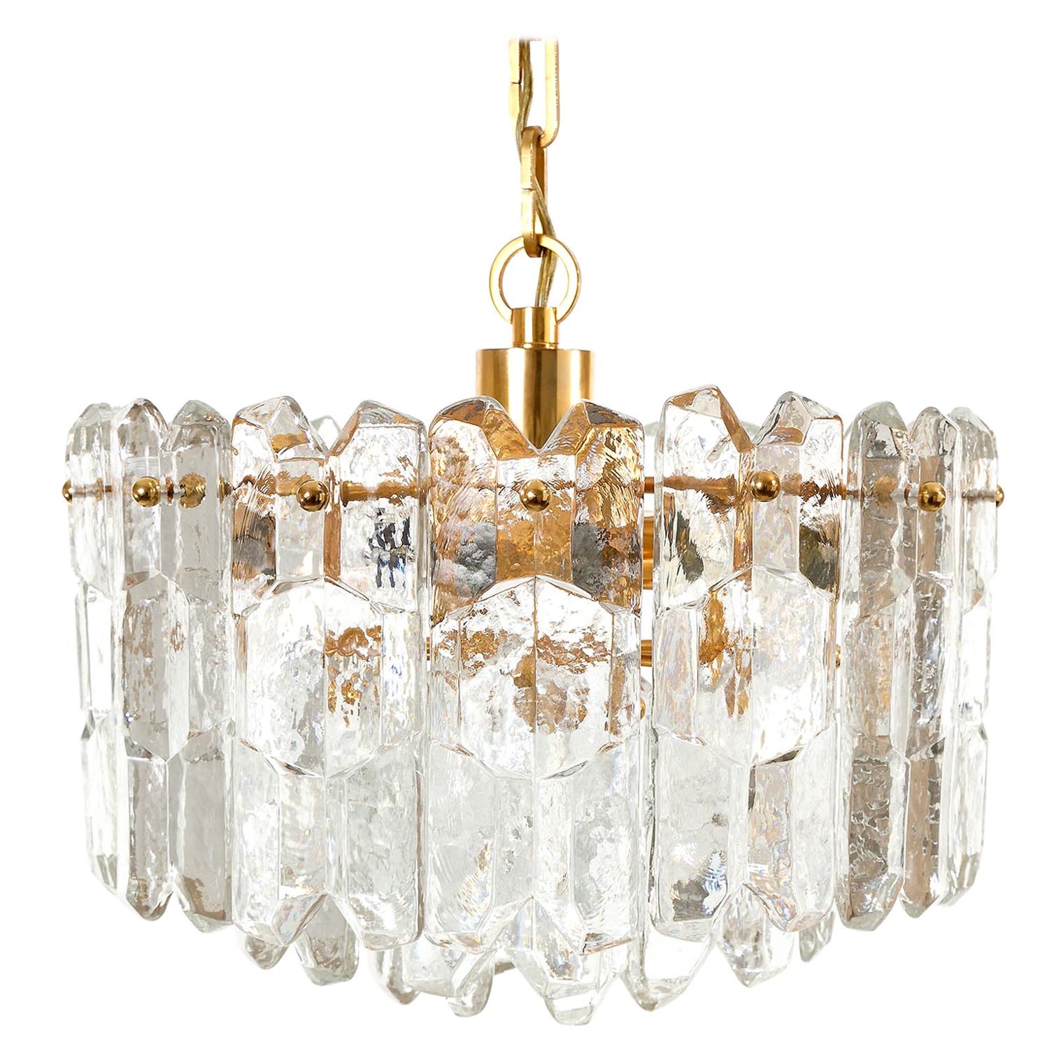 Austrian Set of Kalmar Chandelier Pendant Light Sconces 'Palazzo', Gilt Brass Glass, 1970 For Sale