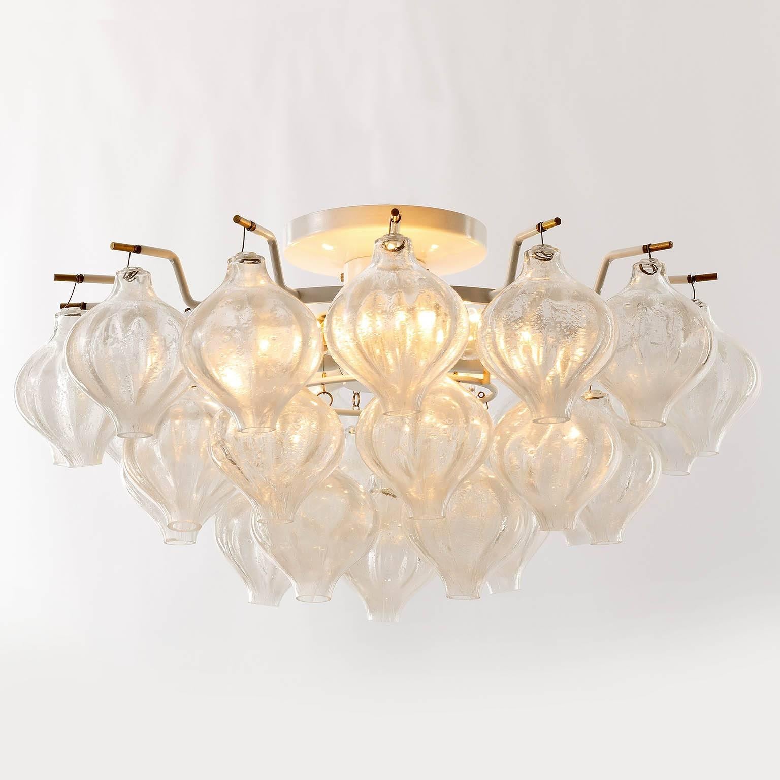 Set of Kalmar Flush Mount Light and Pair of Sconces 'Tulipan', Glass Brass, 1970 3