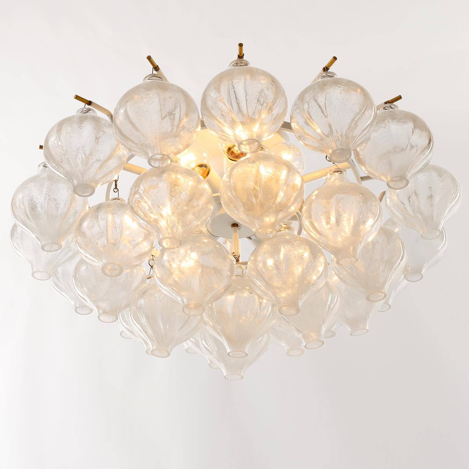Set of Kalmar Flush Mount Light and Pair of Sconces 'Tulipan', Glass Brass, 1970 4