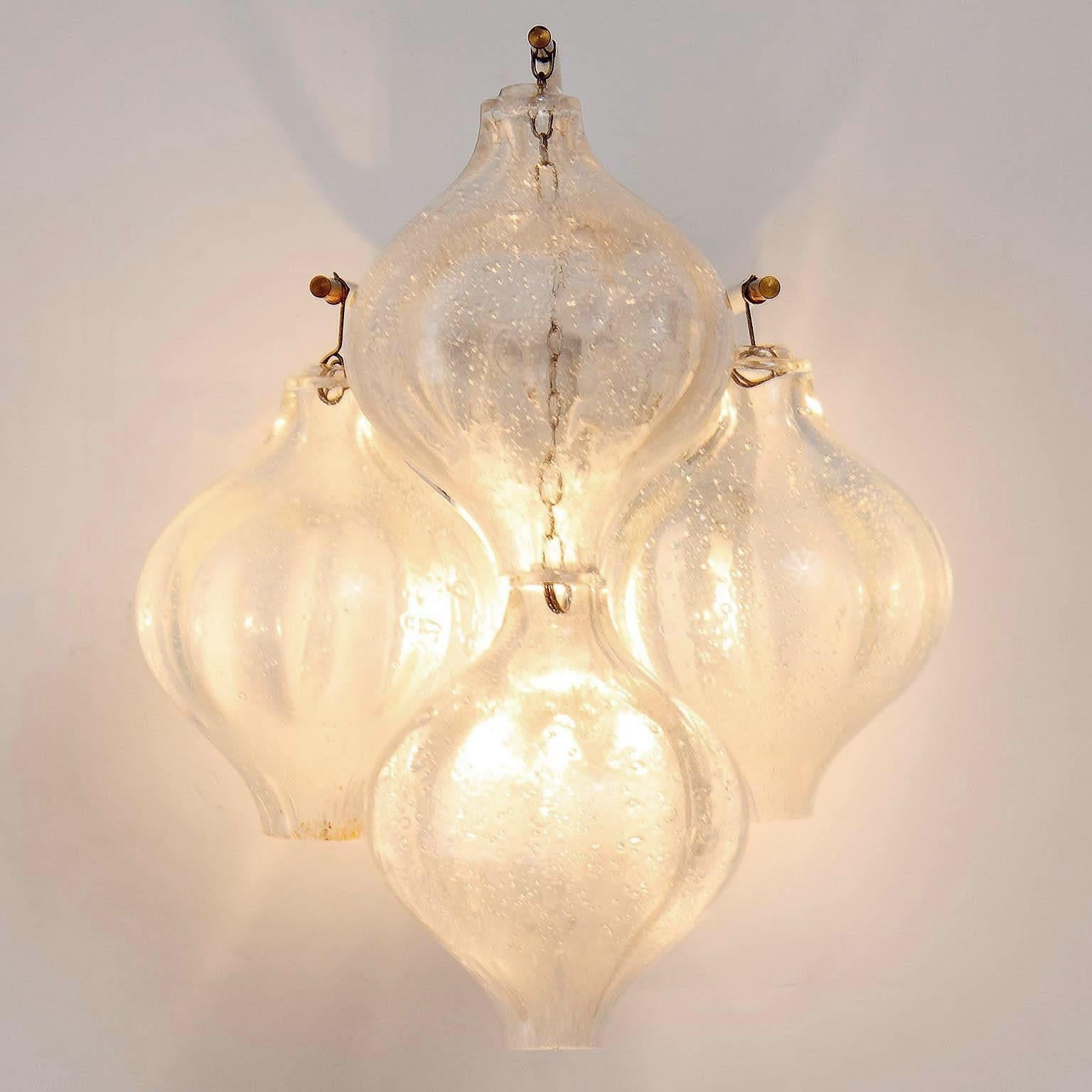 Set of Kalmar Flush Mount Light and Pair of Sconces 'Tulipan', Glass Brass, 1970 For Sale 5