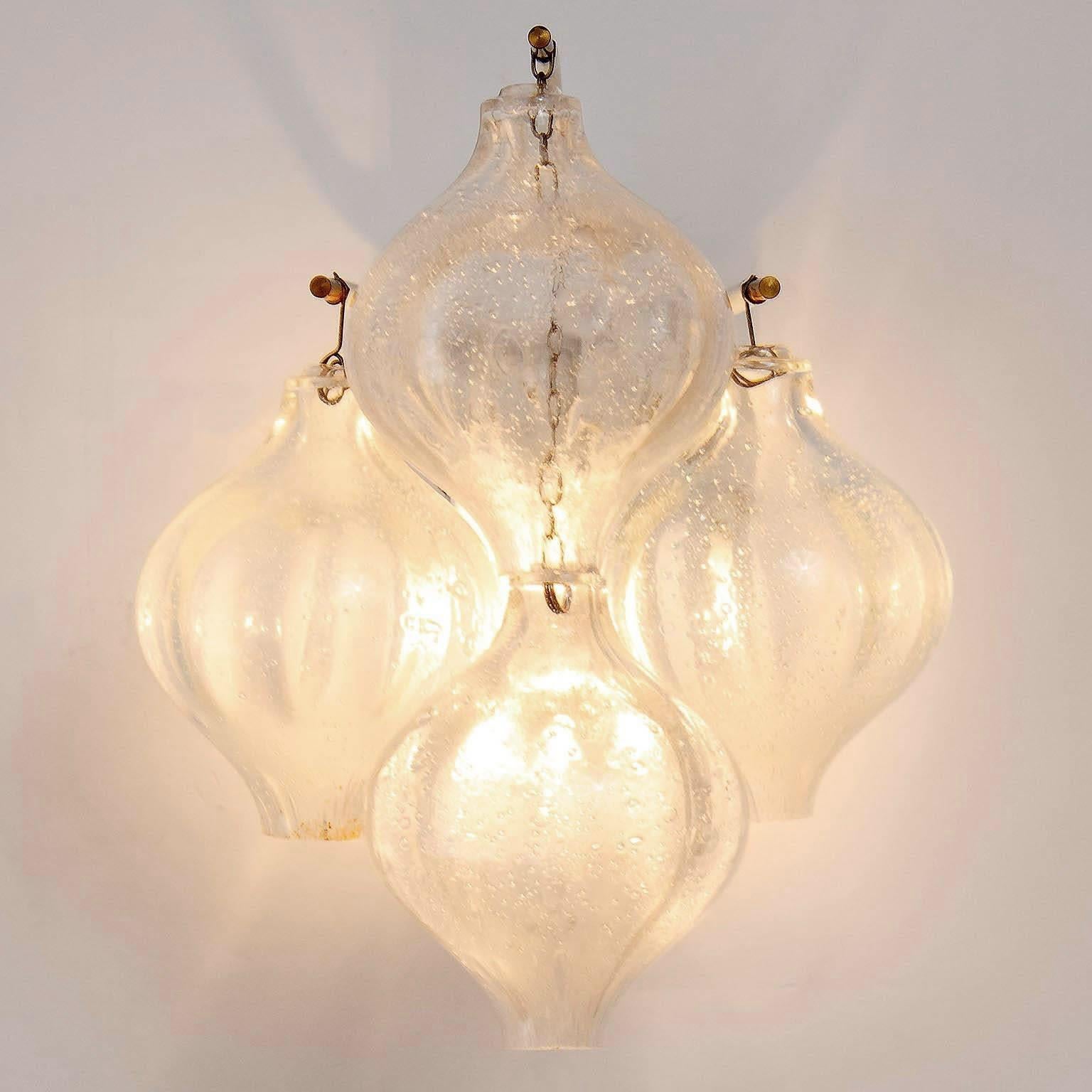 Set of Kalmar Flush Mount Light and Pair of Sconces 'Tulipan', Glass Brass, 1970 5
