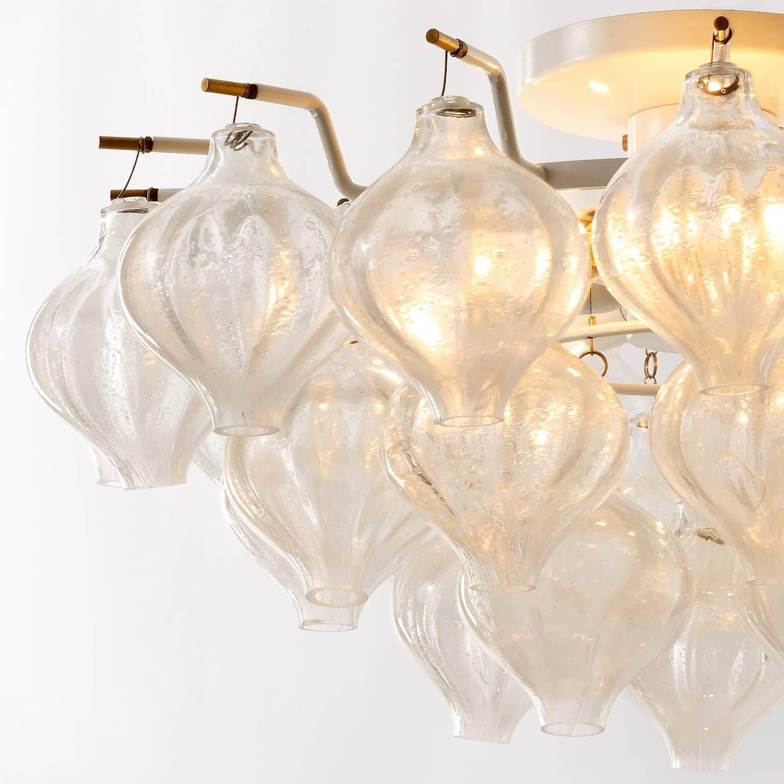 Set of Kalmar Flush Mount Light and Pair of Sconces 'Tulipan', Glass Brass, 1970 7