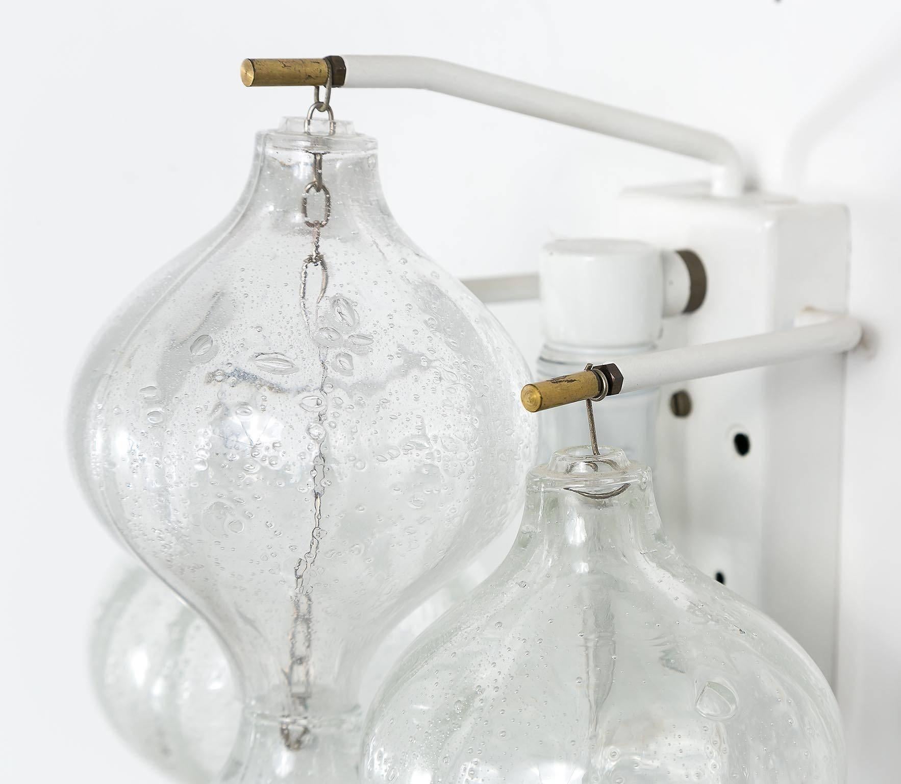 Set of Kalmar Flush Mount Light and Pair of Sconces 'Tulipan', Glass Brass, 1970 10
