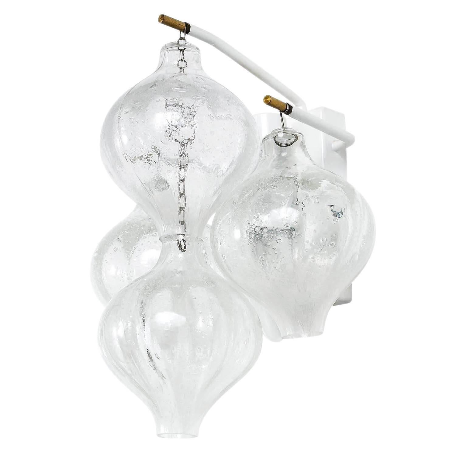 Set of Kalmar Flush Mount Light and Pair of Sconces 'Tulipan', Glass Brass, 1970 1