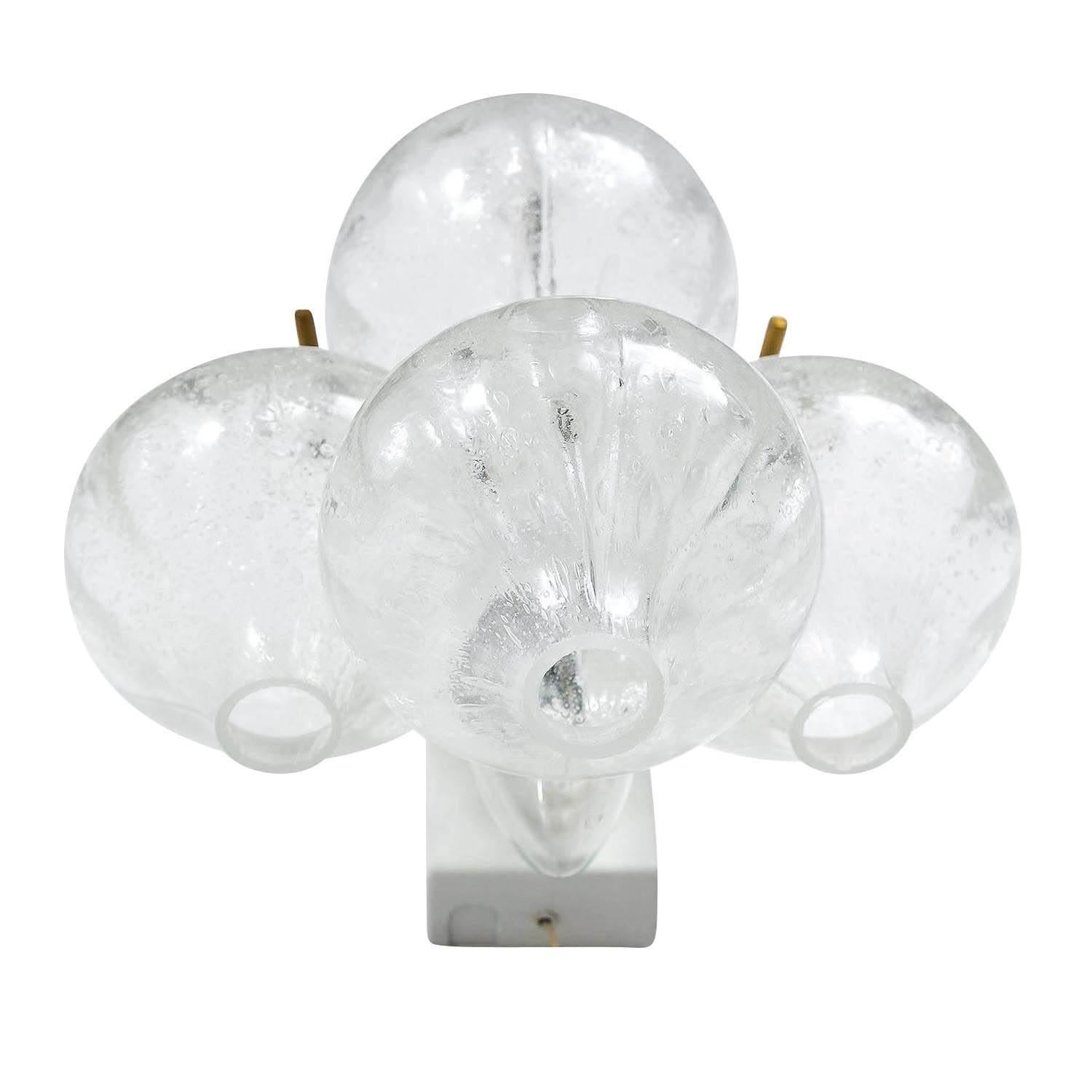 Set of Kalmar Flush Mount Light and Pair of Sconces 'Tulipan', Glass Brass, 1970 For Sale 2