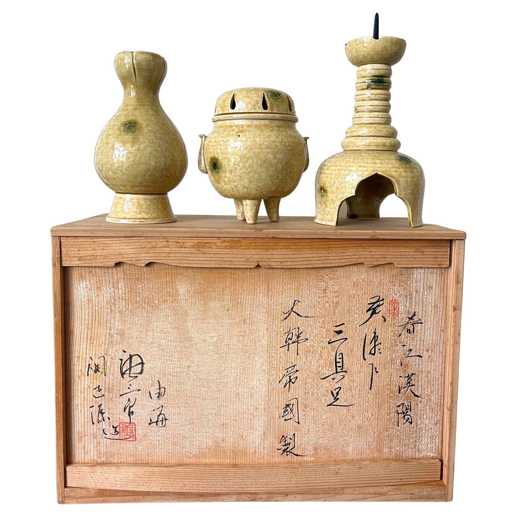 Set of Ki-Seto Ceramic Altar Pieces from Korean Empire Period For Sale