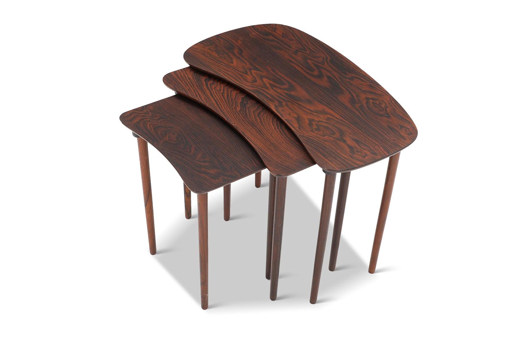 Danish Set of Kidney Shaped Nesting Tables in Rosewood