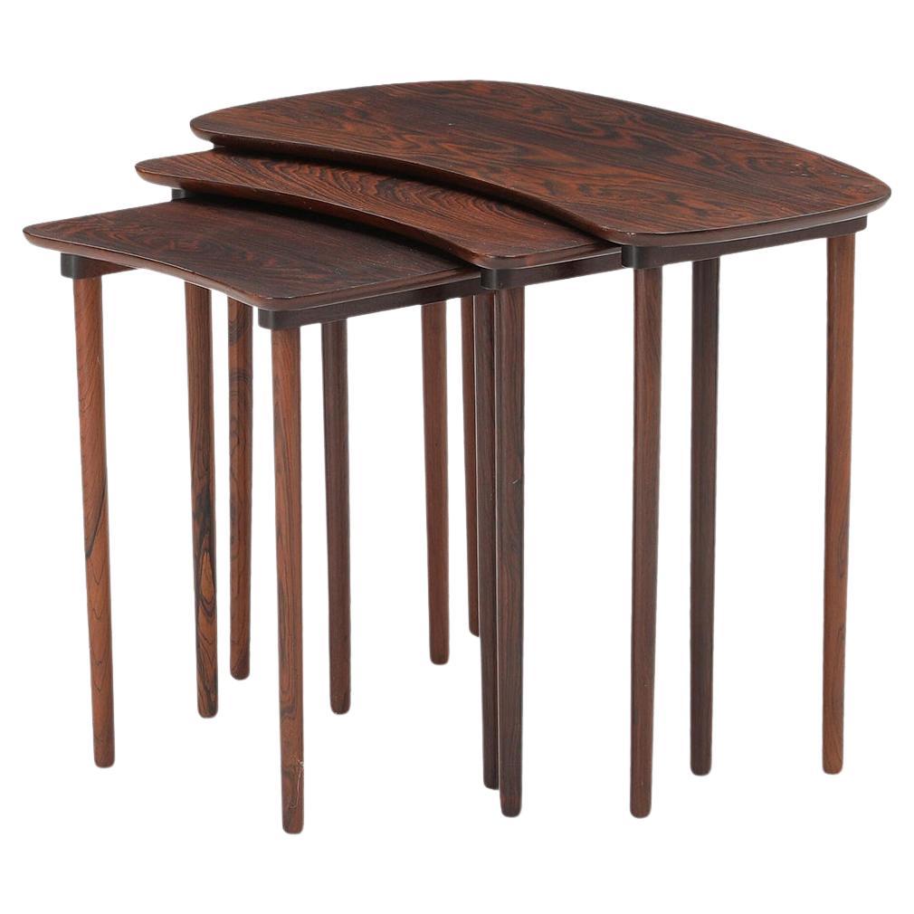 Set of Kidney Shaped Nesting Tables in Rosewood