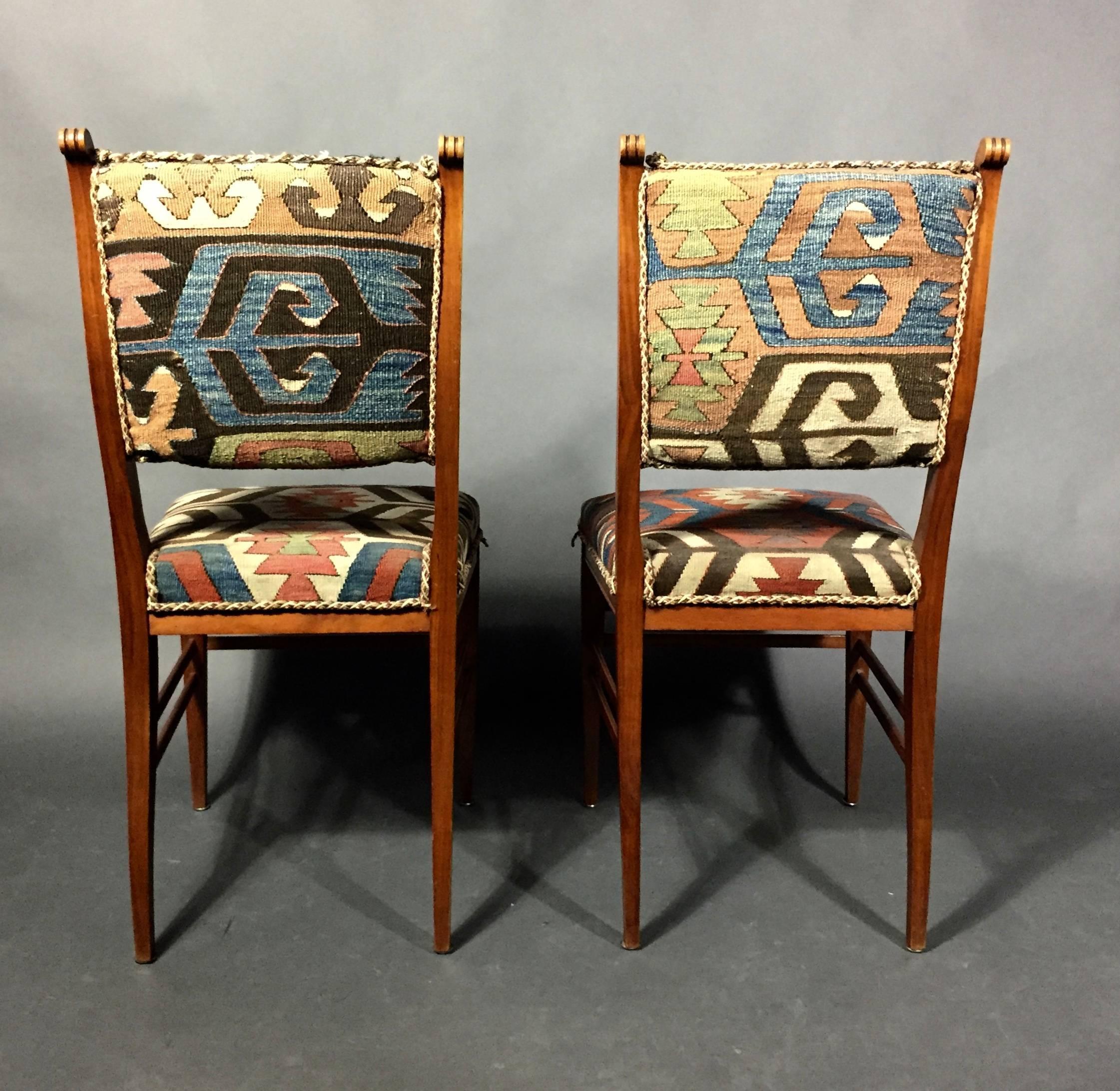 Set of Kilim Covered Mahogany Chairs, Sweden, circa 1900 For Sale 2