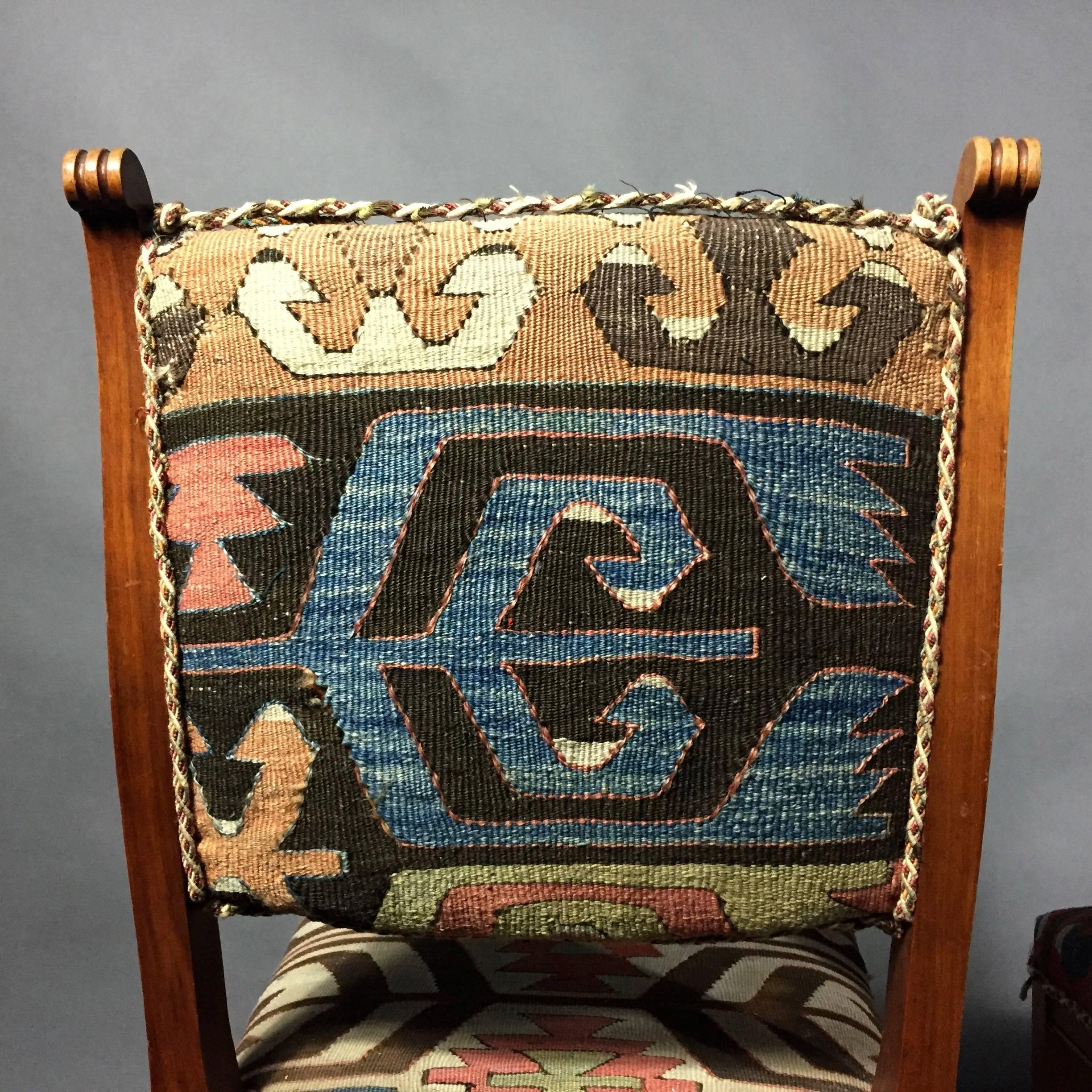 Set of Kilim Covered Mahogany Chairs, Sweden, circa 1900 For Sale 3