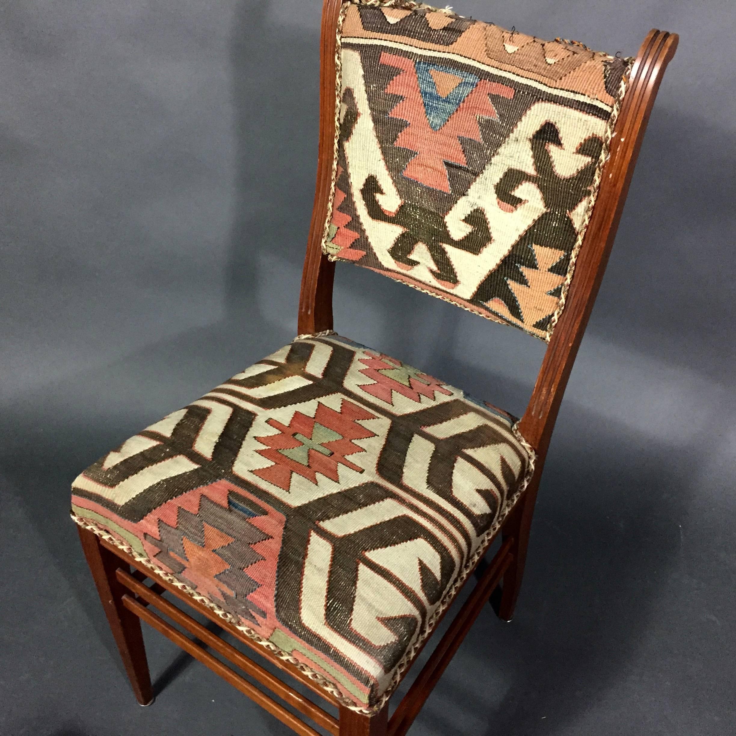 Set of Kilim Covered Mahogany Chairs, Sweden, circa 1900 For Sale 4