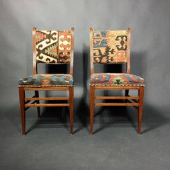 Set of Kilim Covered Mahogany Chairs, Sweden, circa 1900