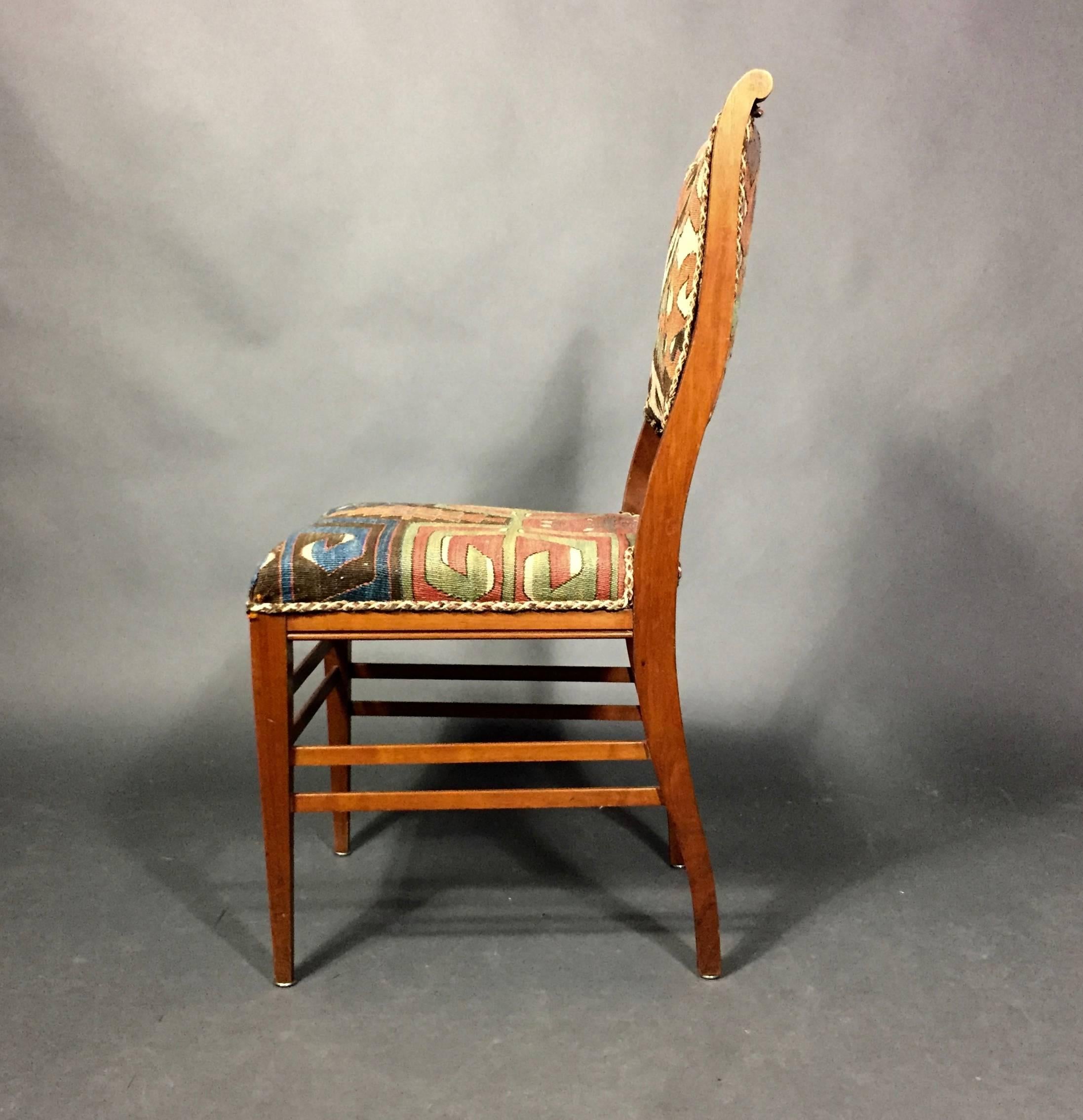 Swedish Set of Kilim Covered Mahogany Chairs, Sweden, circa 1900 For Sale
