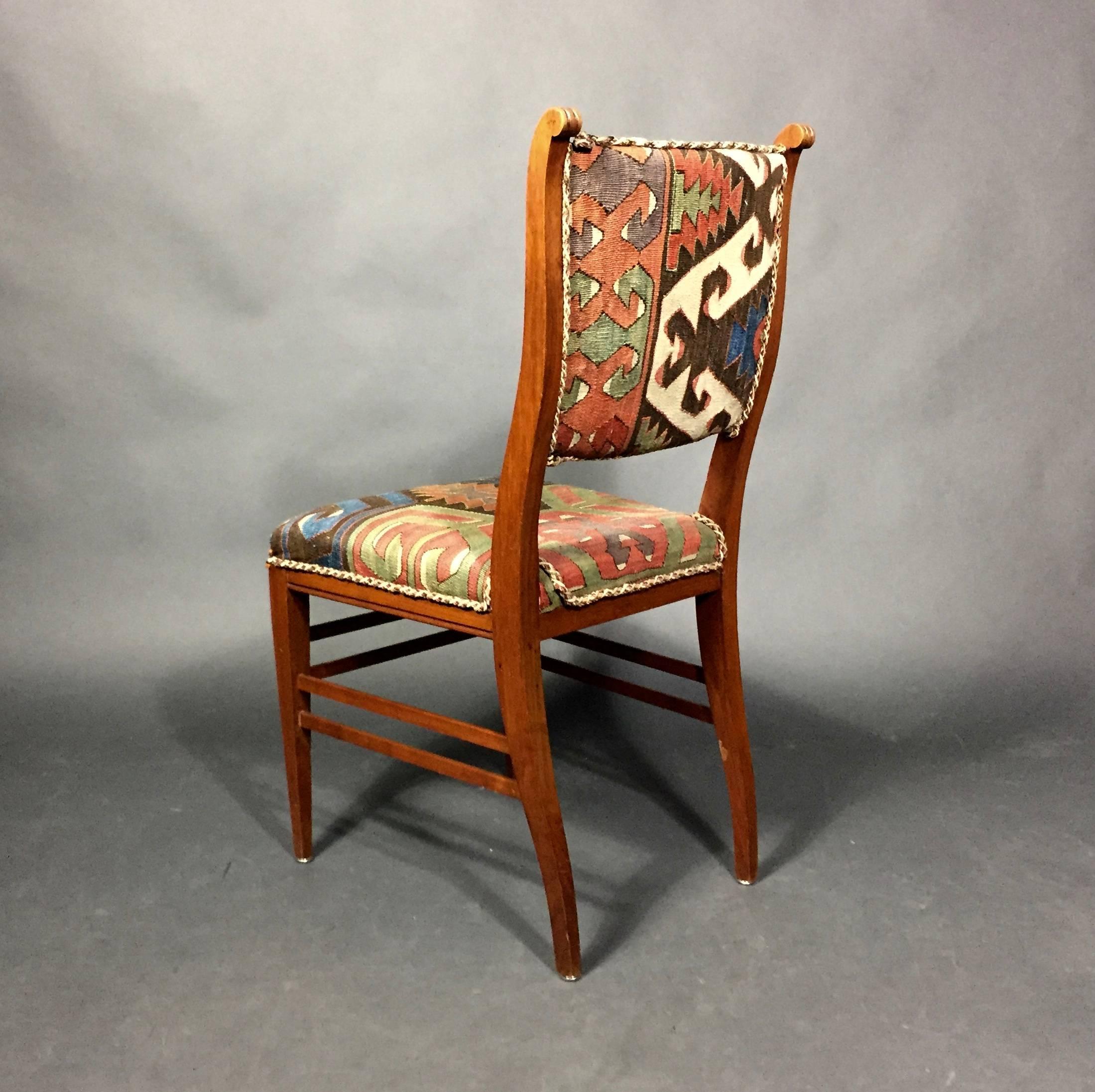 Set of Kilim Covered Mahogany Chairs, Sweden, circa 1900 In Good Condition For Sale In Hudson, NY