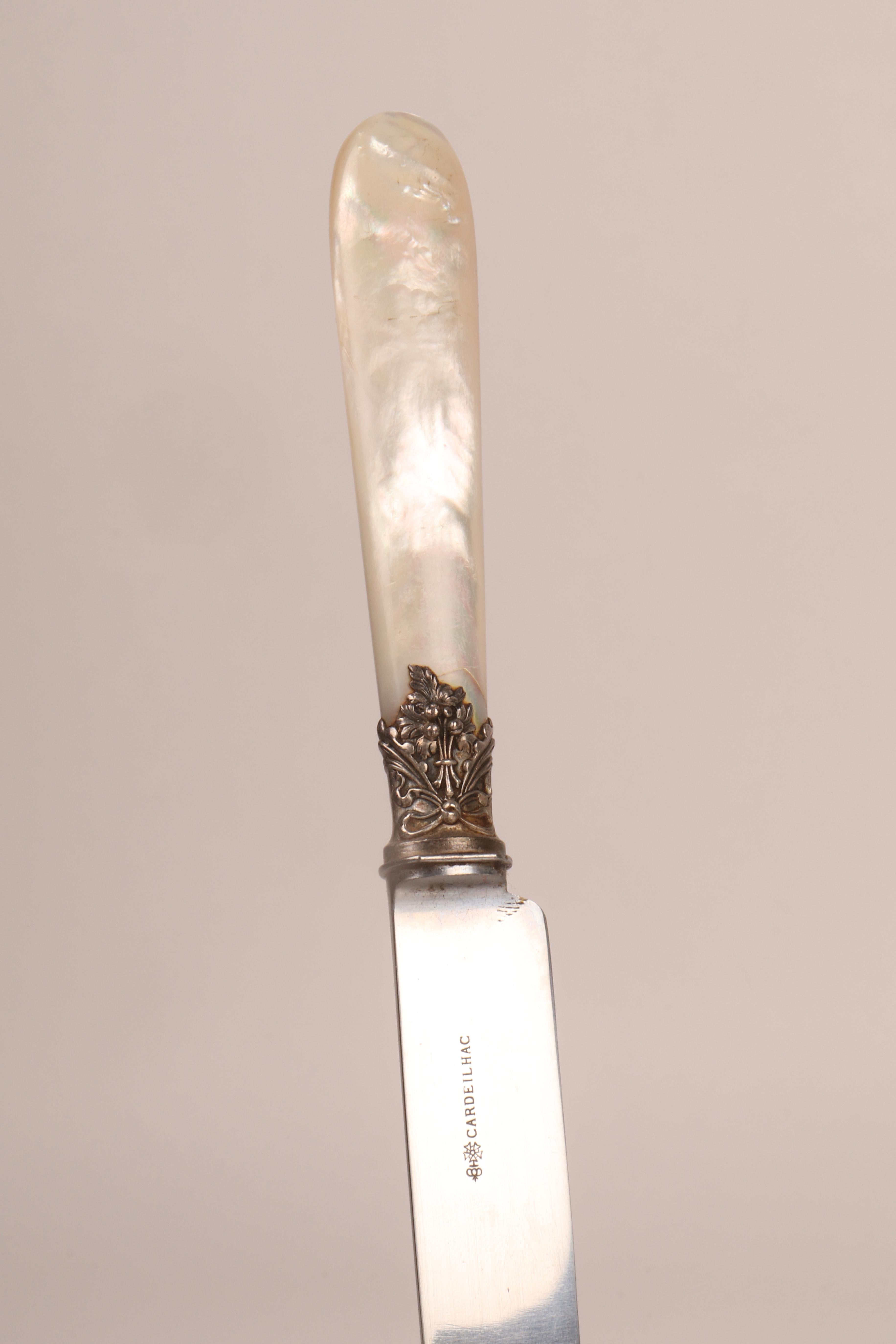 Set of knives with mother-of-pearl. Cardeilhac for Christofle, France 1950. For Sale 4