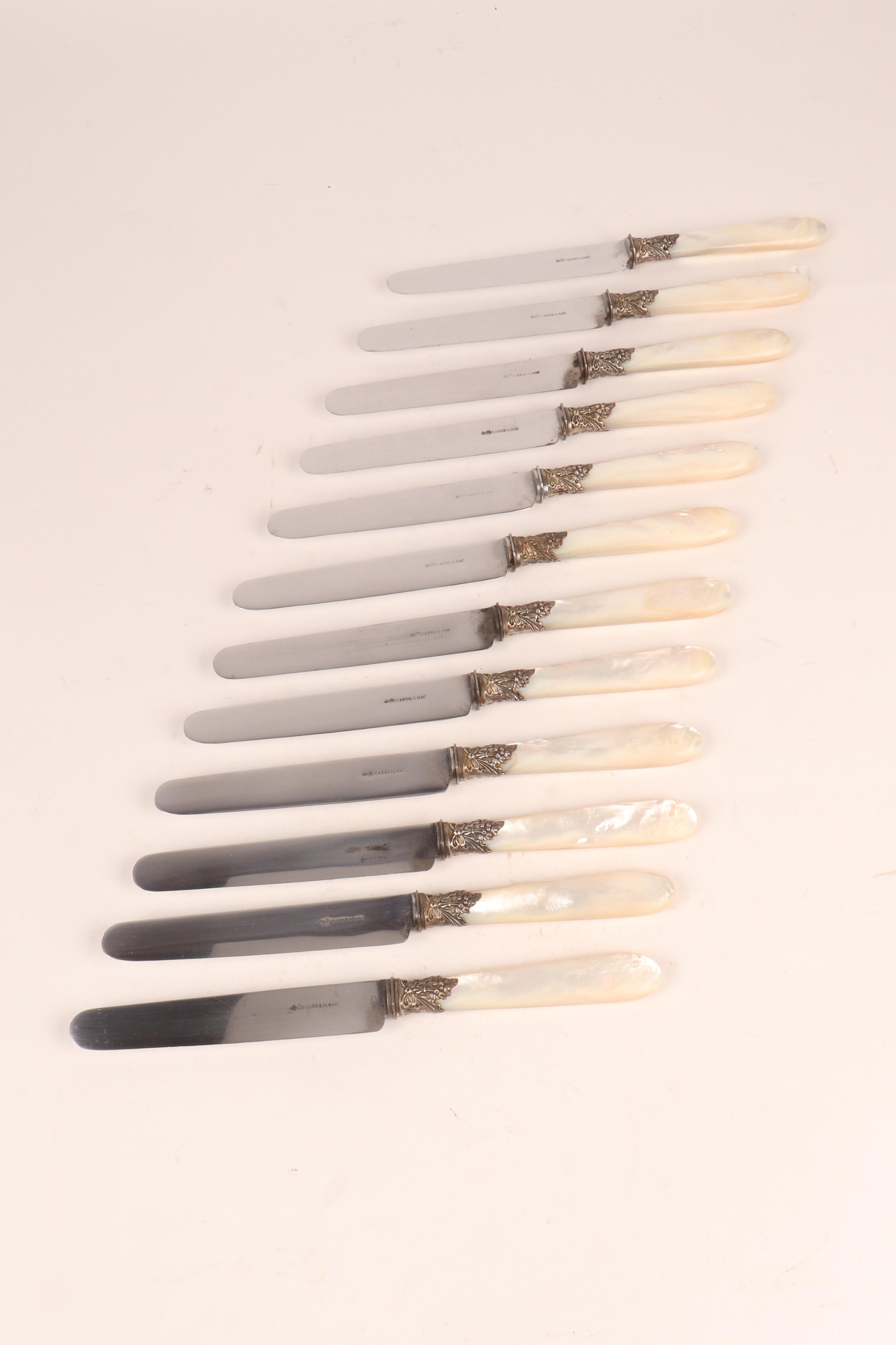 20th Century Set of knives with mother-of-pearl. Cardeilhac for Christofle, France 1950. For Sale