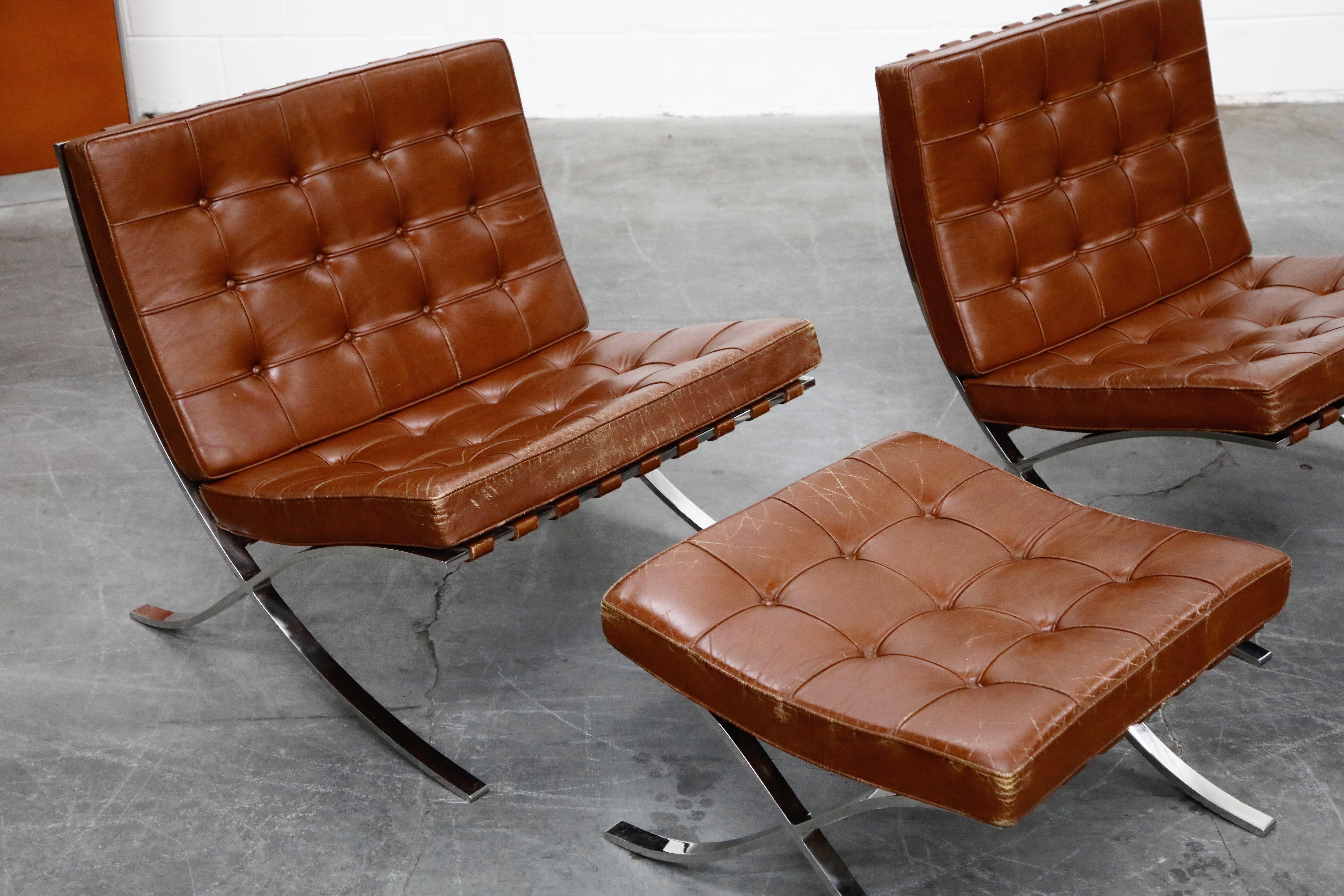 Set of Knoll Associates Barcelona Chairs and Ottomans by Mies van der Rohe, 1961 In Good Condition In Los Angeles, CA