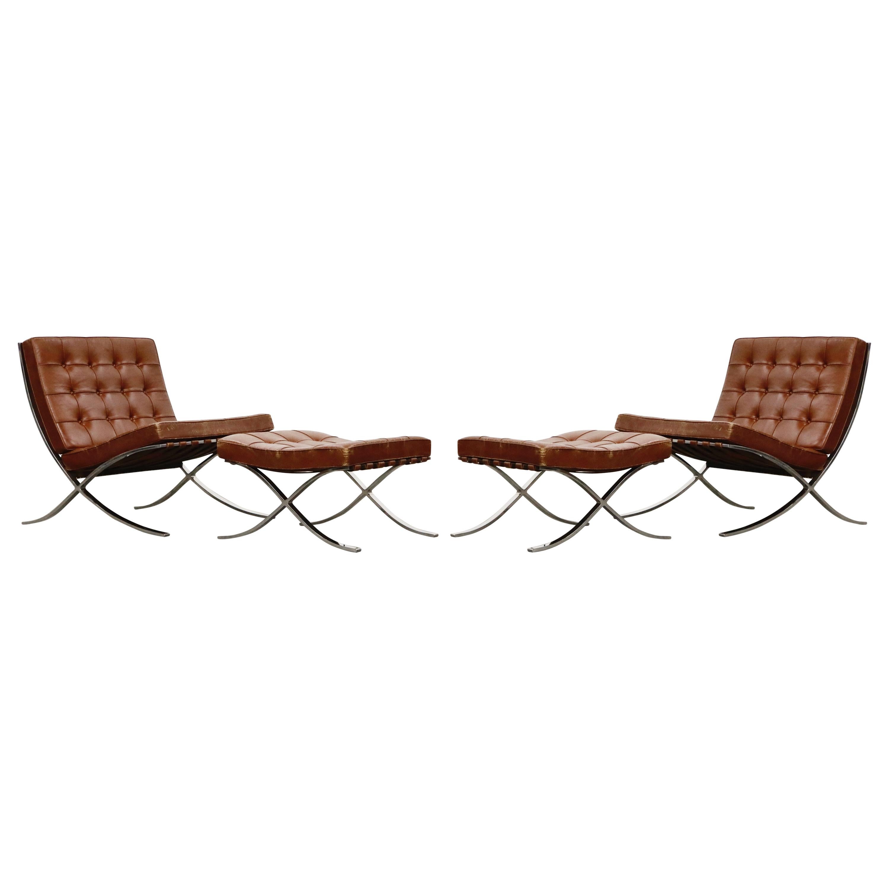 Set of Knoll Associates Barcelona Chairs and Ottomans by Mies van der Rohe, 1961