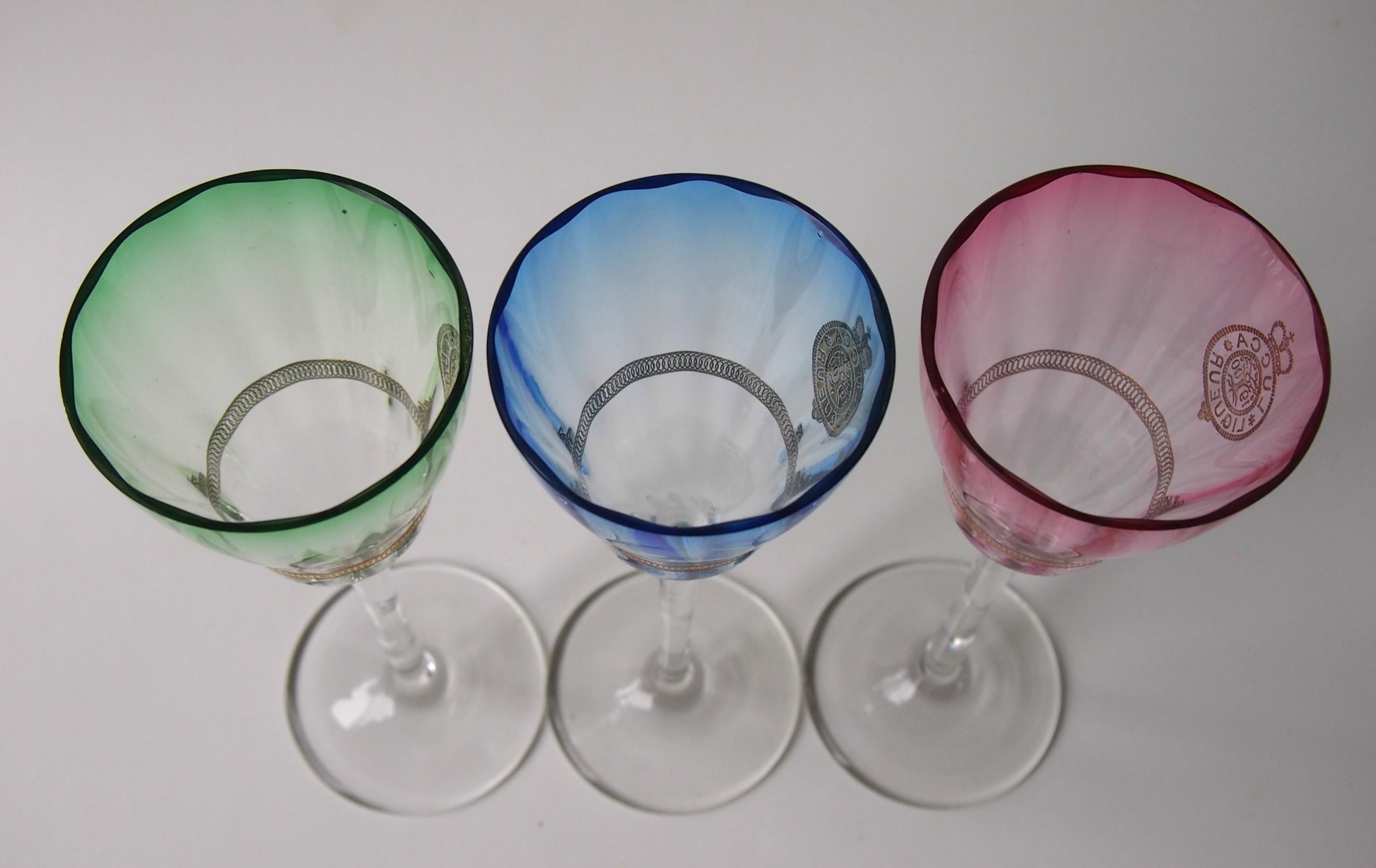 Art Glass Set of Koloman Moser Designed 'Lucca Liquor' Bohemian Glasses by Meyr's Neffe For Sale