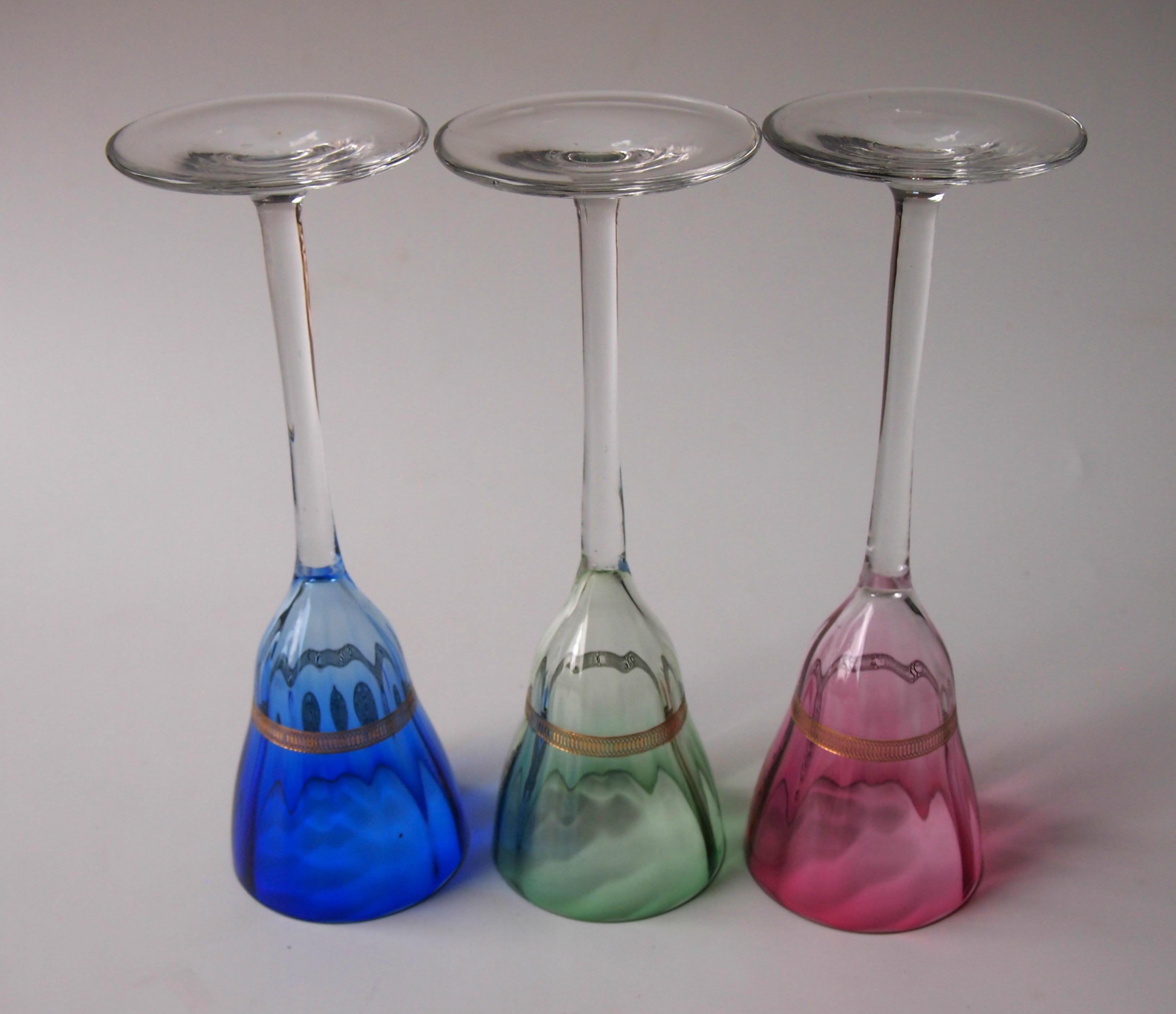 Art Nouveau Set of Koloman Moser Designed 'Lucca Liquor' Bohemian Glasses by Meyr's Neffe For Sale