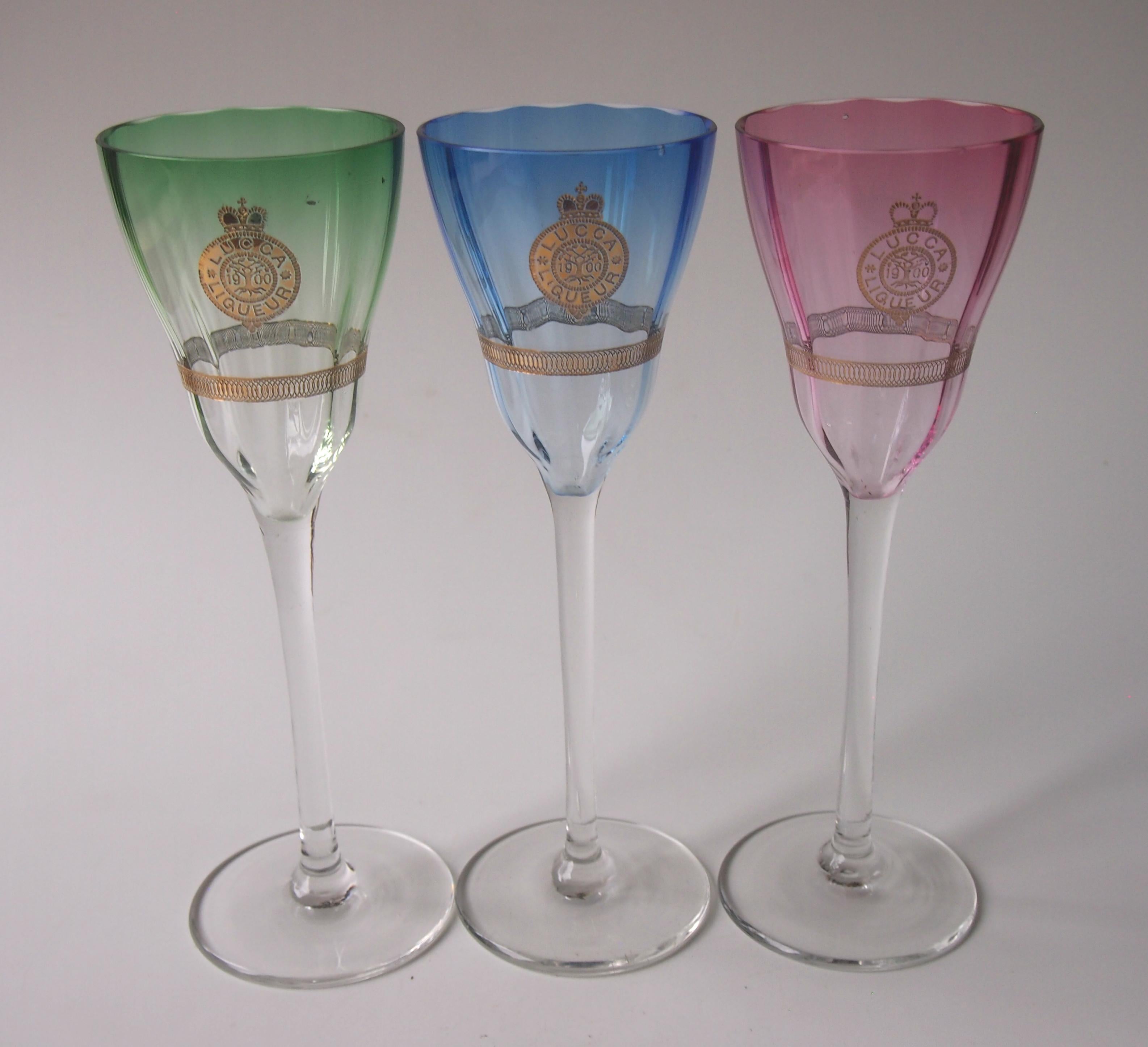 Set of Koloman Moser Designed 'Lucca Liquor' Bohemian Glasses by Meyr's Neffe In Good Condition For Sale In London, GB