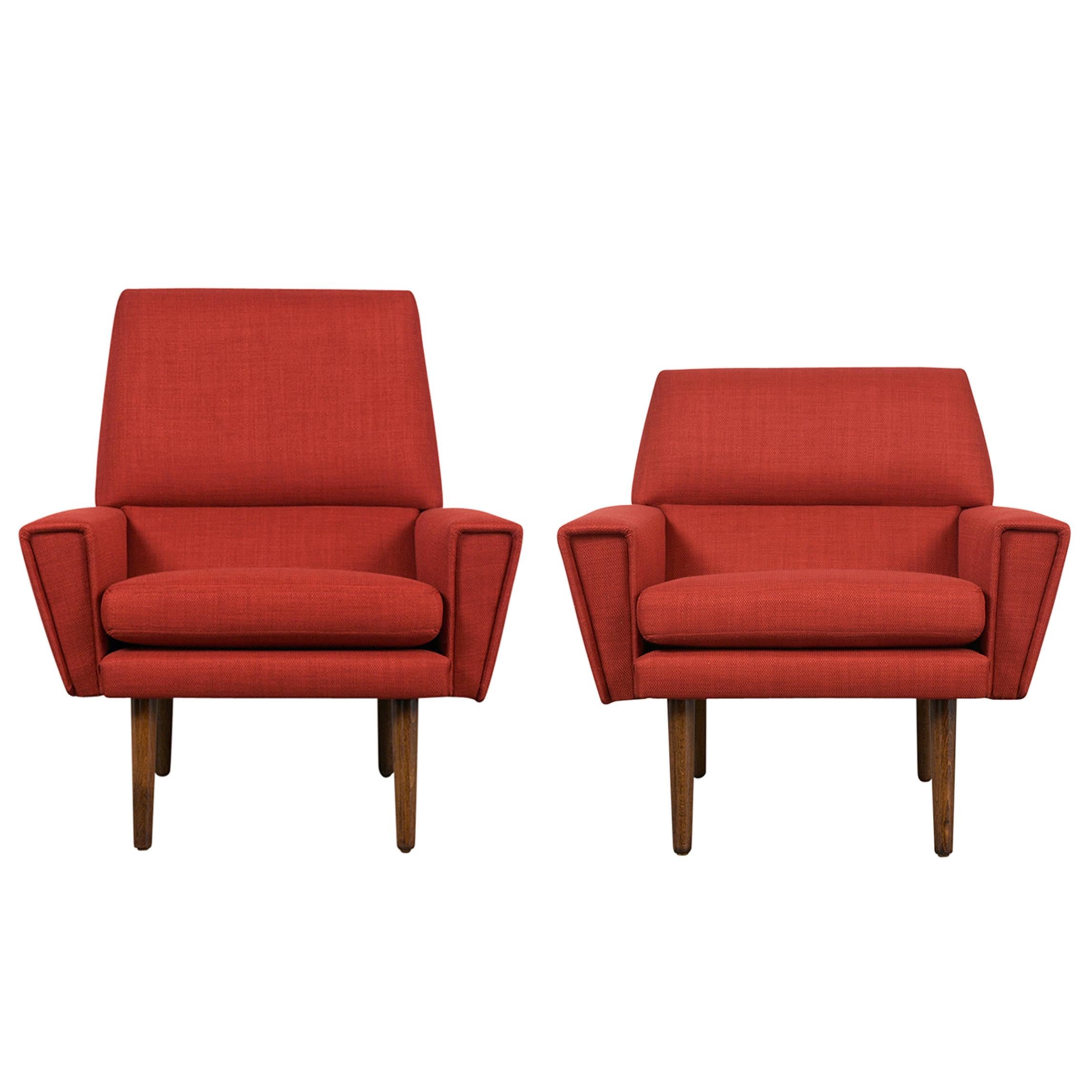 Mid-Century Modern Vintage Kurt Ostervig Danish Lounge Chairs in Red - Restored Elegance For Sale