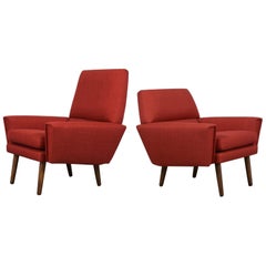 Retro Kurt Ostervig Danish Lounge Chairs in Red - Restored Elegance