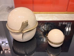 Set of Lacquered Metal and Bronze Punch Bowl and Shot Glass Box, Italy, 1970