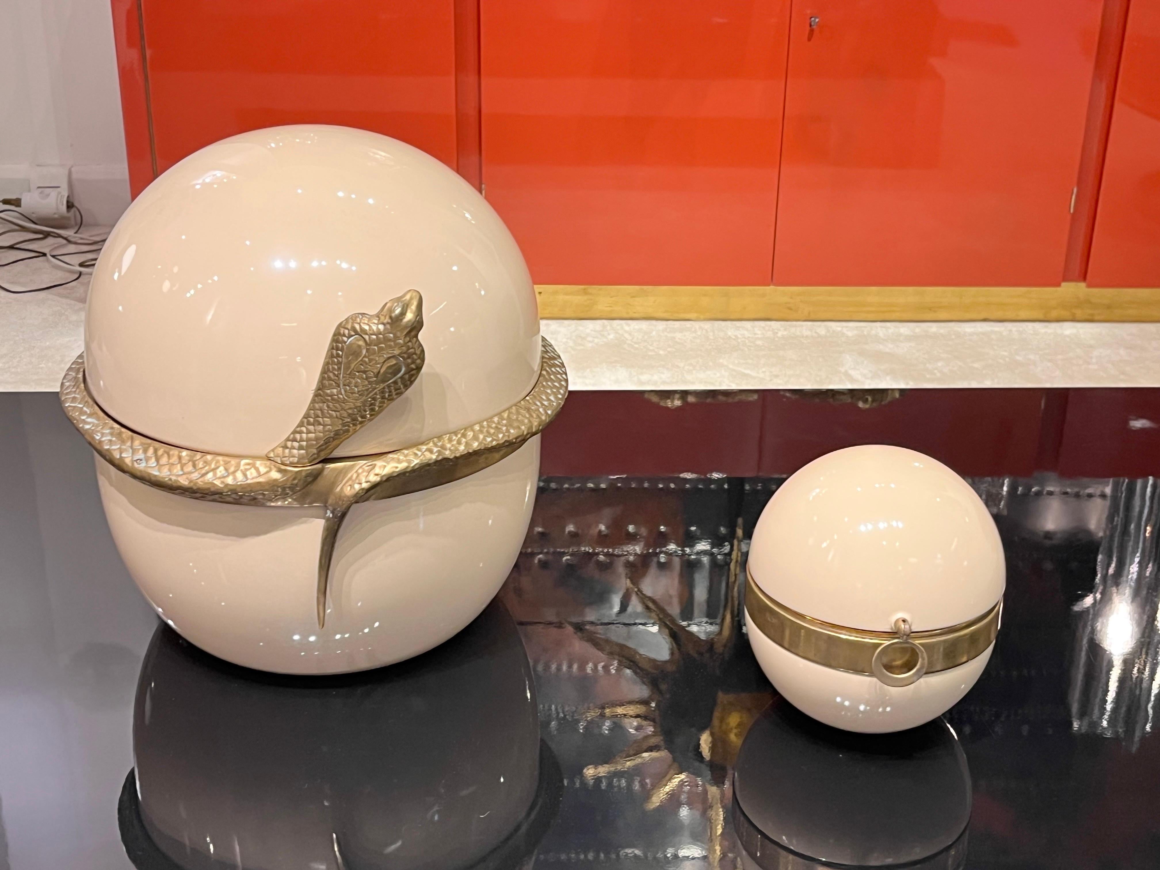 Late 20th Century Set of Lacquered Metal and Bronze Punch Bowl and Shot Glass Box, Italy, 1970 For Sale