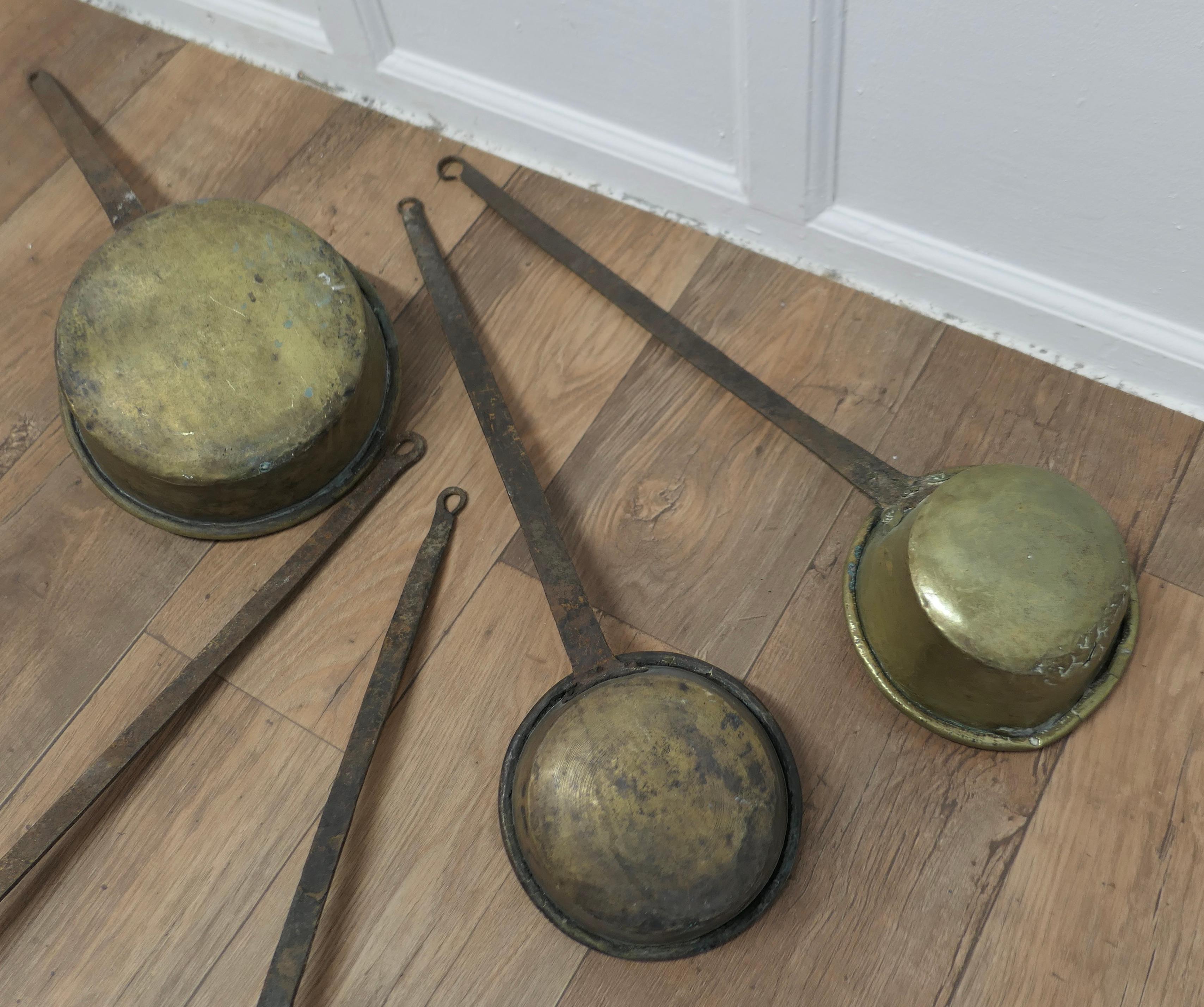 Set of Large 19th Century Brass and Iron Ladles a Great Set For Sale 3