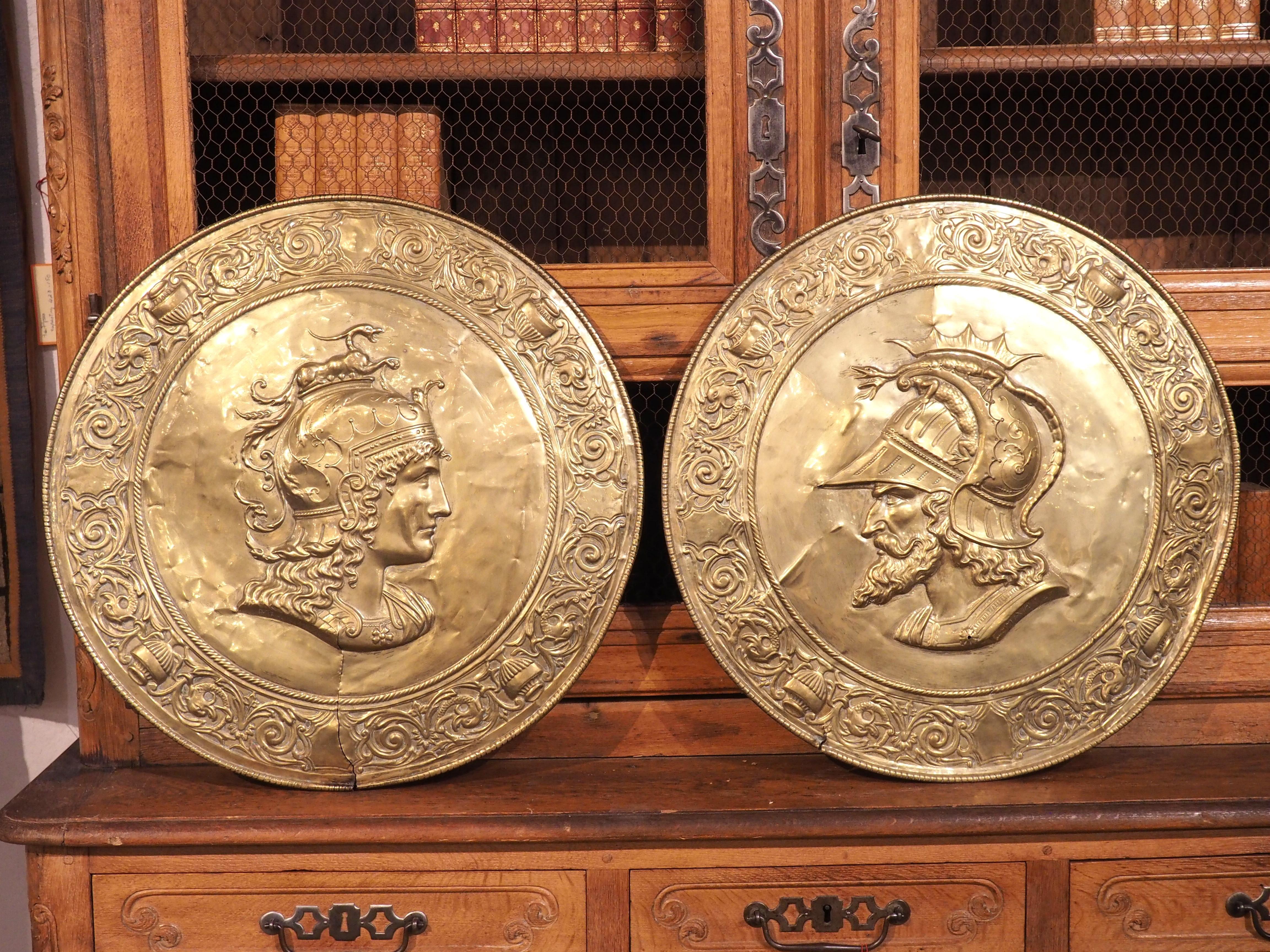 Set of Large 19th Century French Brass Repousse Chargers of Mars and Minerva For Sale 8